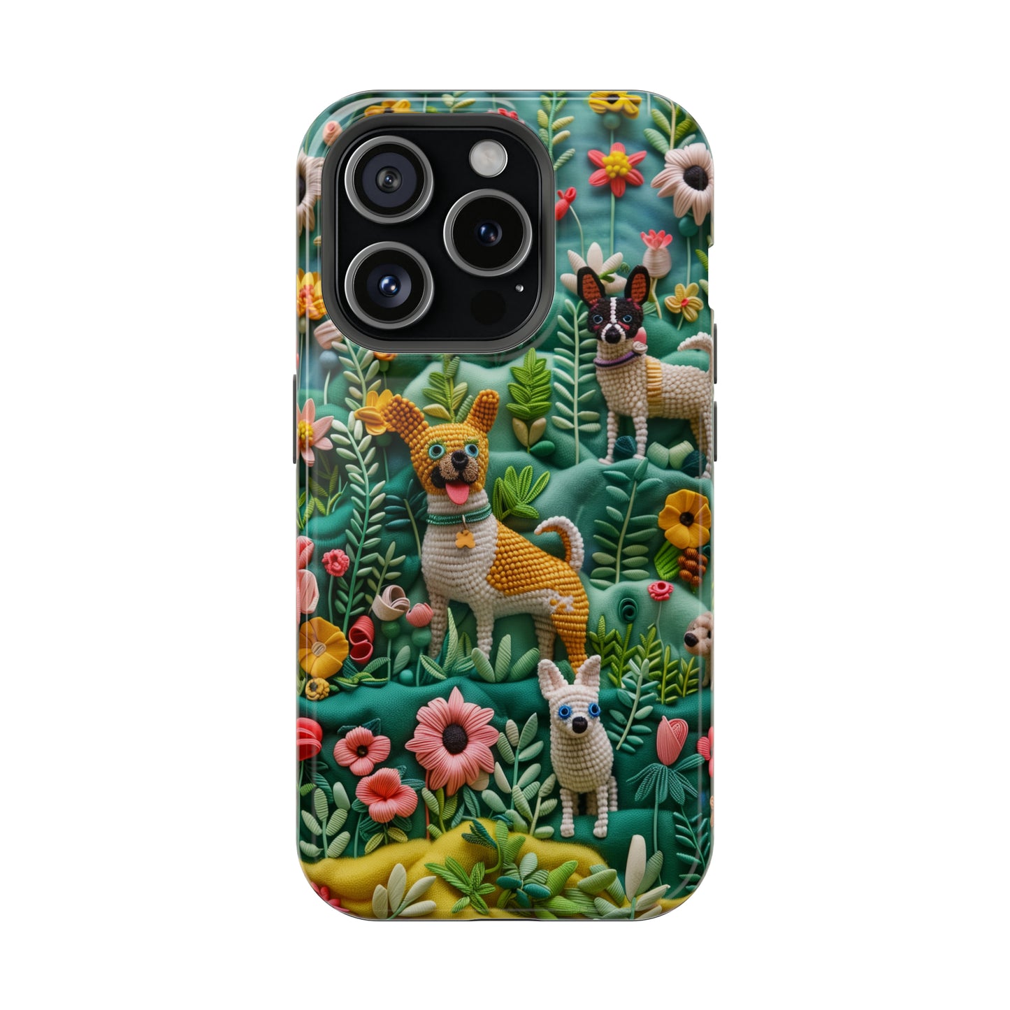 MagSafe Tough Case - Dogs and Flowers 3D Yarn and Thread Design Dog iPhone Case - Pets on Merch