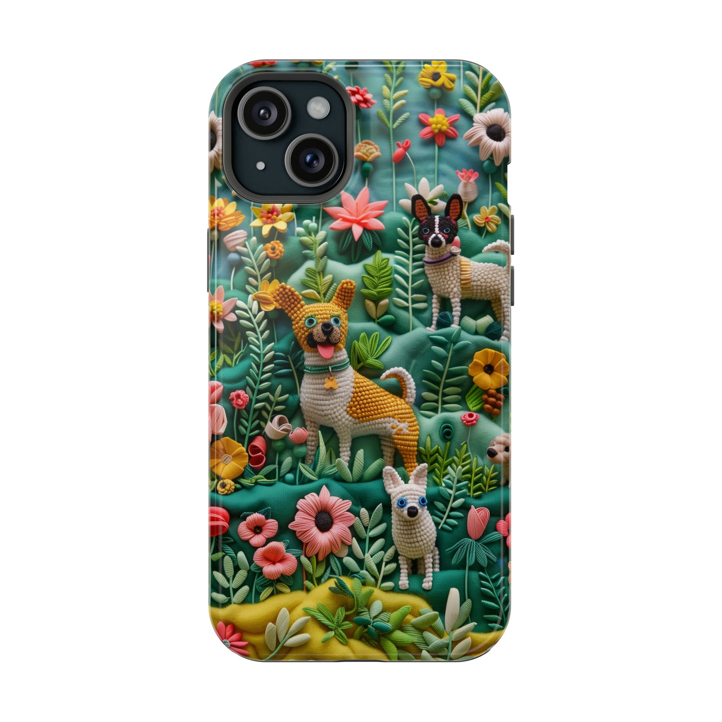 MagSafe Tough Case - Dogs and Flowers 3D Yarn and Thread Design Dog iPhone Case - Pets on Merch