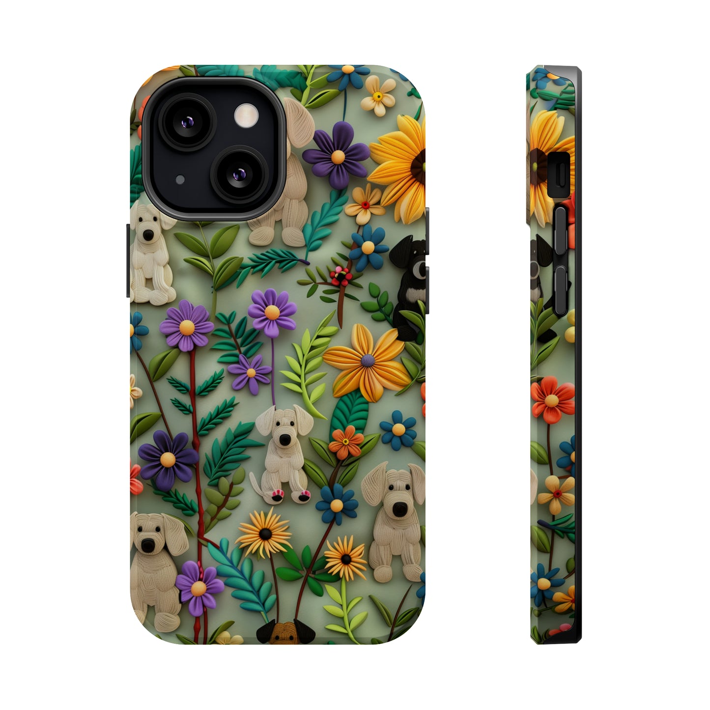 MagSafe Tough Case - Dogs and Flowers Colorful Yarn and Fabric Design Dog iPhone Case - Pets on Merch