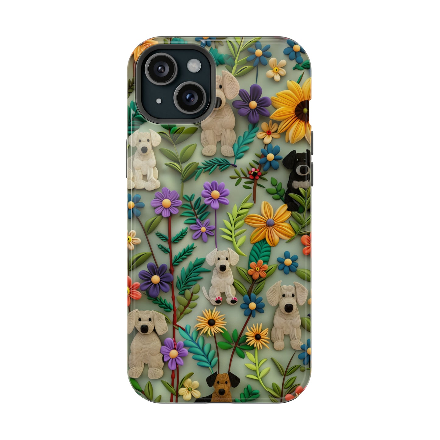 MagSafe Tough Case - Dogs and Flowers Colorful Yarn and Fabric Design Dog iPhone Case - Pets on Merch
