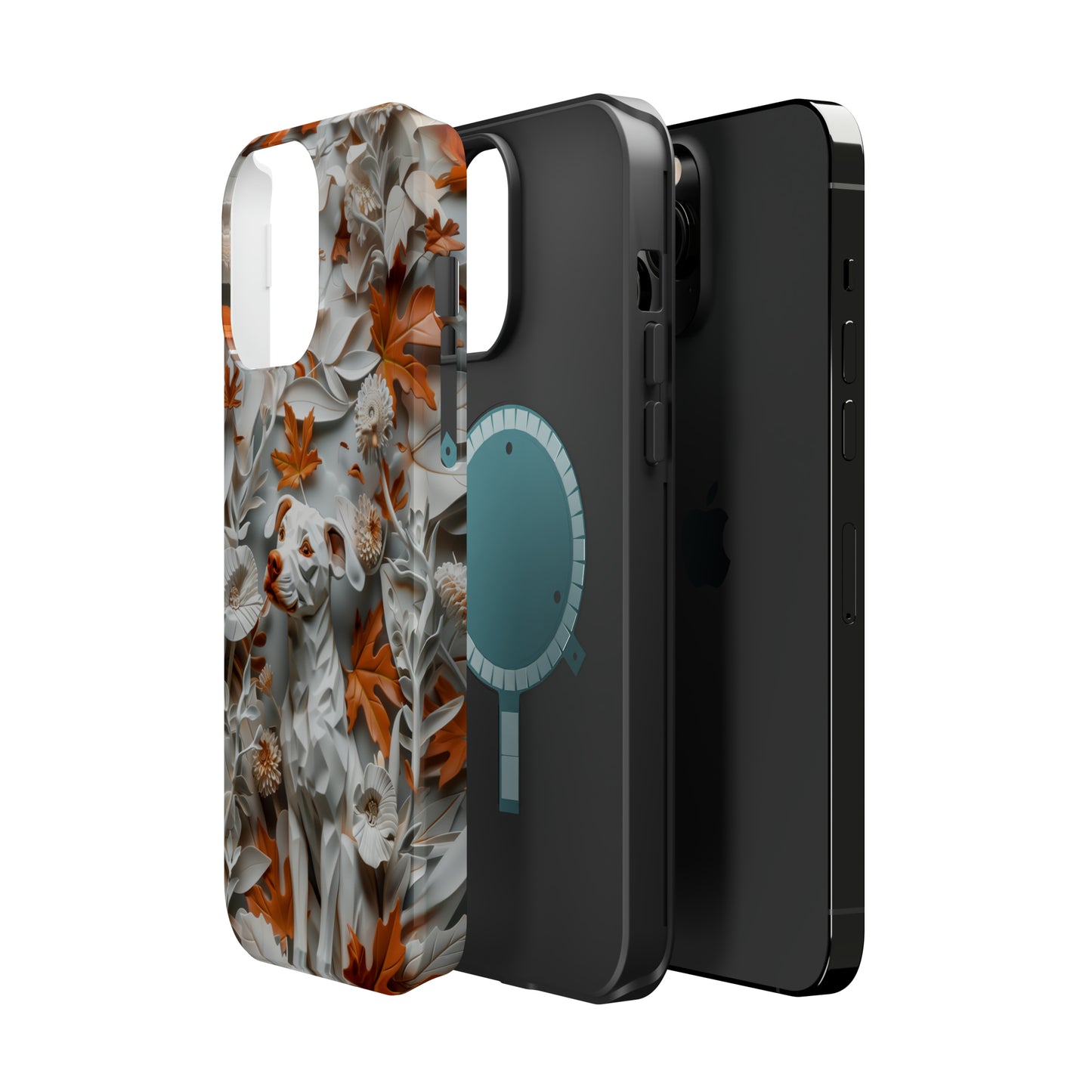 MagSafe Tough Case - Dog and Leaves Paper Sculpture Design Dog iPhone Case - Pets on Merch