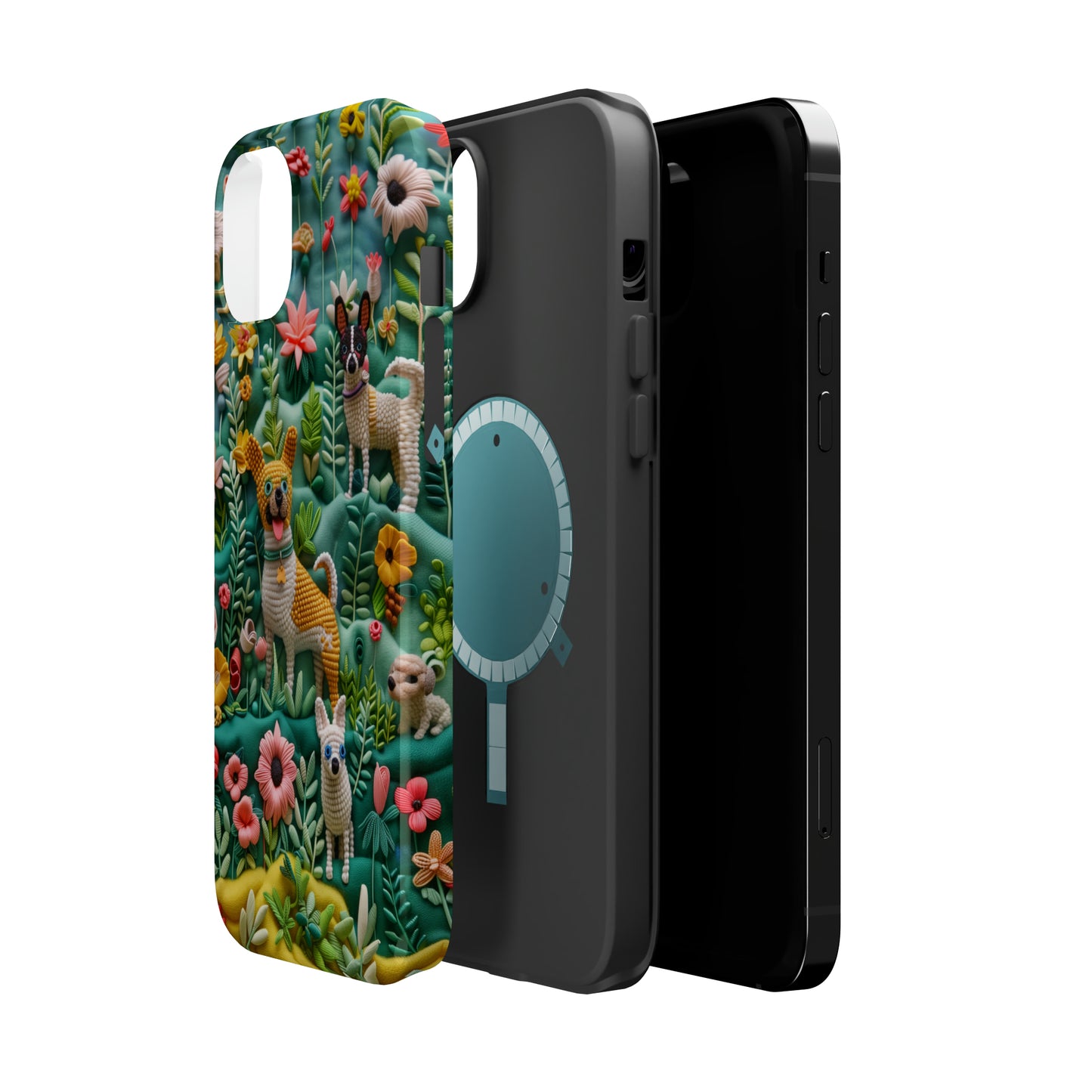 MagSafe Tough Case - Dogs and Flowers 3D Yarn and Thread Design Dog iPhone Case - Pets on Merch