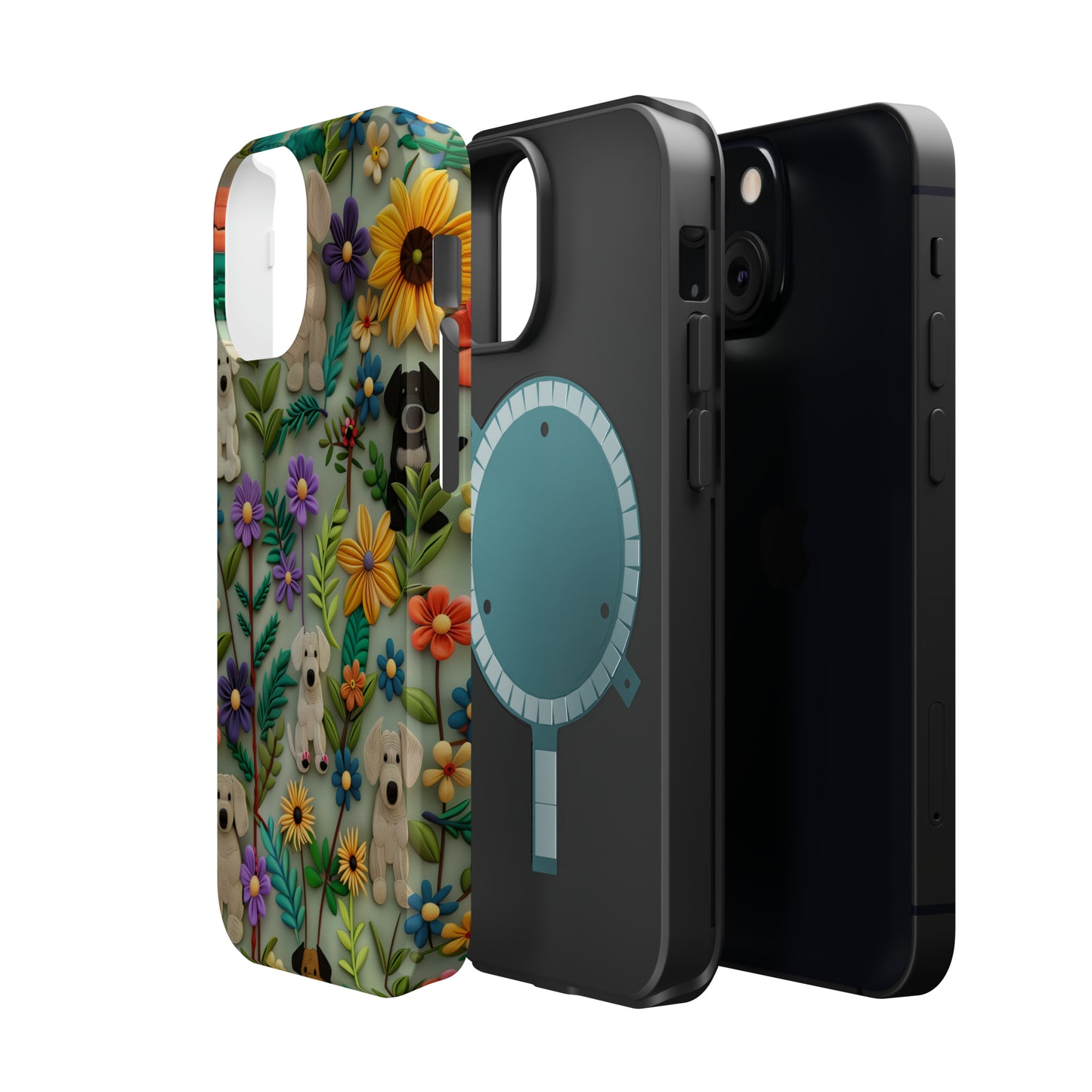 MagSafe Tough Case - Dogs and Flowers Colorful Yarn and Fabric Design Dog iPhone Case - Pets on Merch