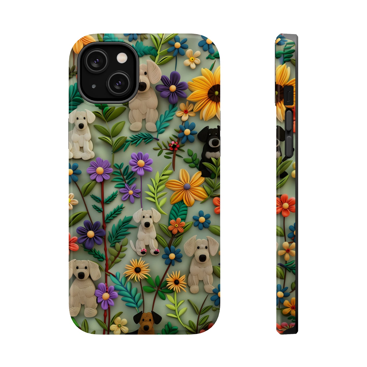 MagSafe Tough Case - Dogs and Flowers Colorful Yarn and Fabric Design Dog iPhone Case - Pets on Merch