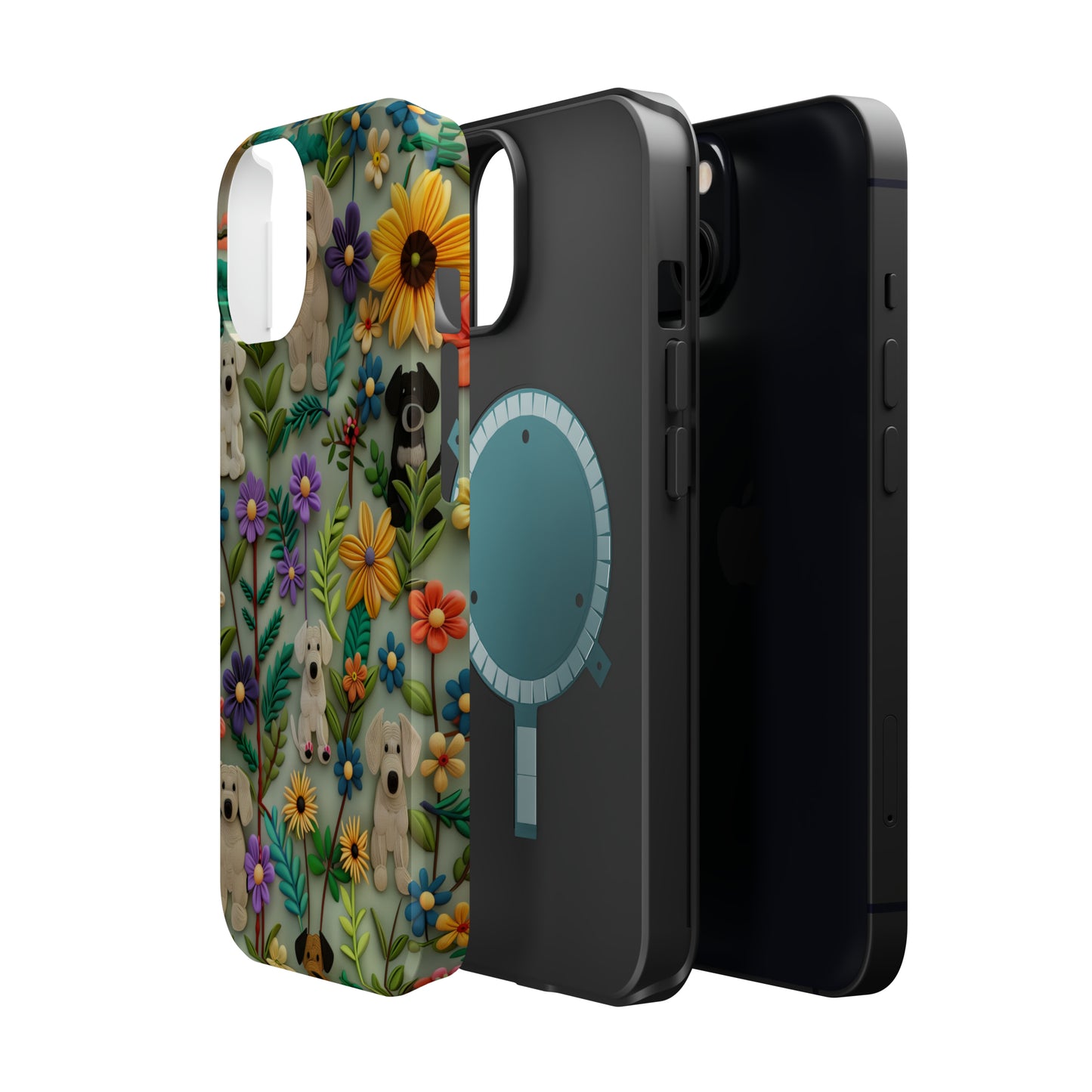 MagSafe Tough Case - Dogs and Flowers Colorful Yarn and Fabric Design Dog iPhone Case - Pets on Merch