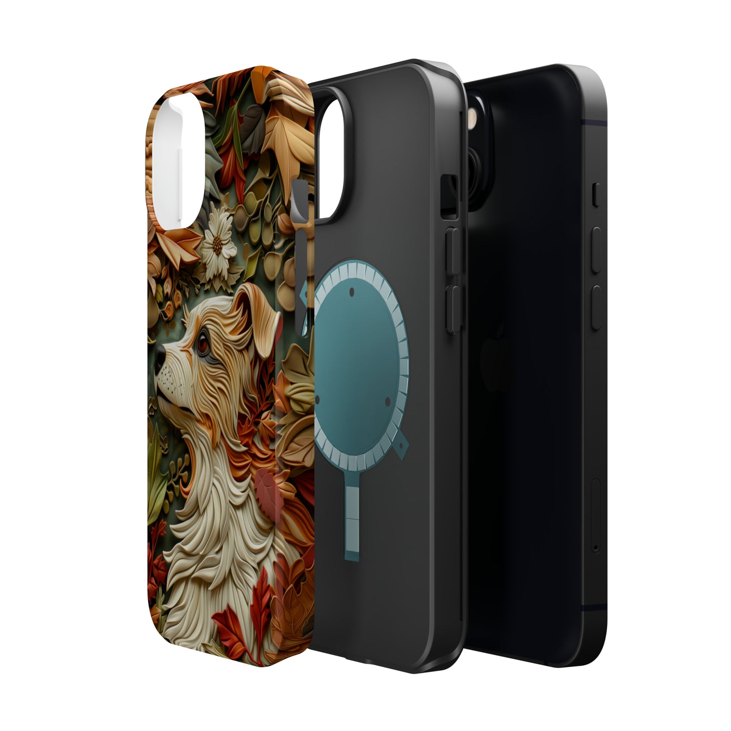 MagSafe Tough Case - Dog and Leaves Wood Carving Design Dog iPhone Case - Pets on Merch