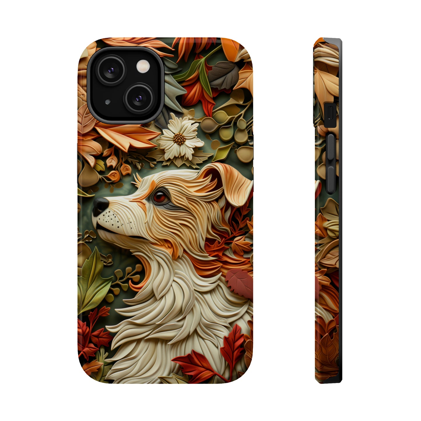 MagSafe Tough Case - Dog and Leaves Wood Carving Design Dog iPhone Case - Pets on Merch