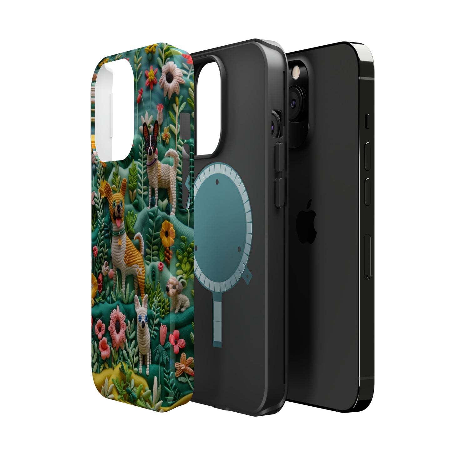 MagSafe Tough Case - Dogs and Flowers 3D Yarn and Thread Design Dog iPhone Case - Pets on Merch