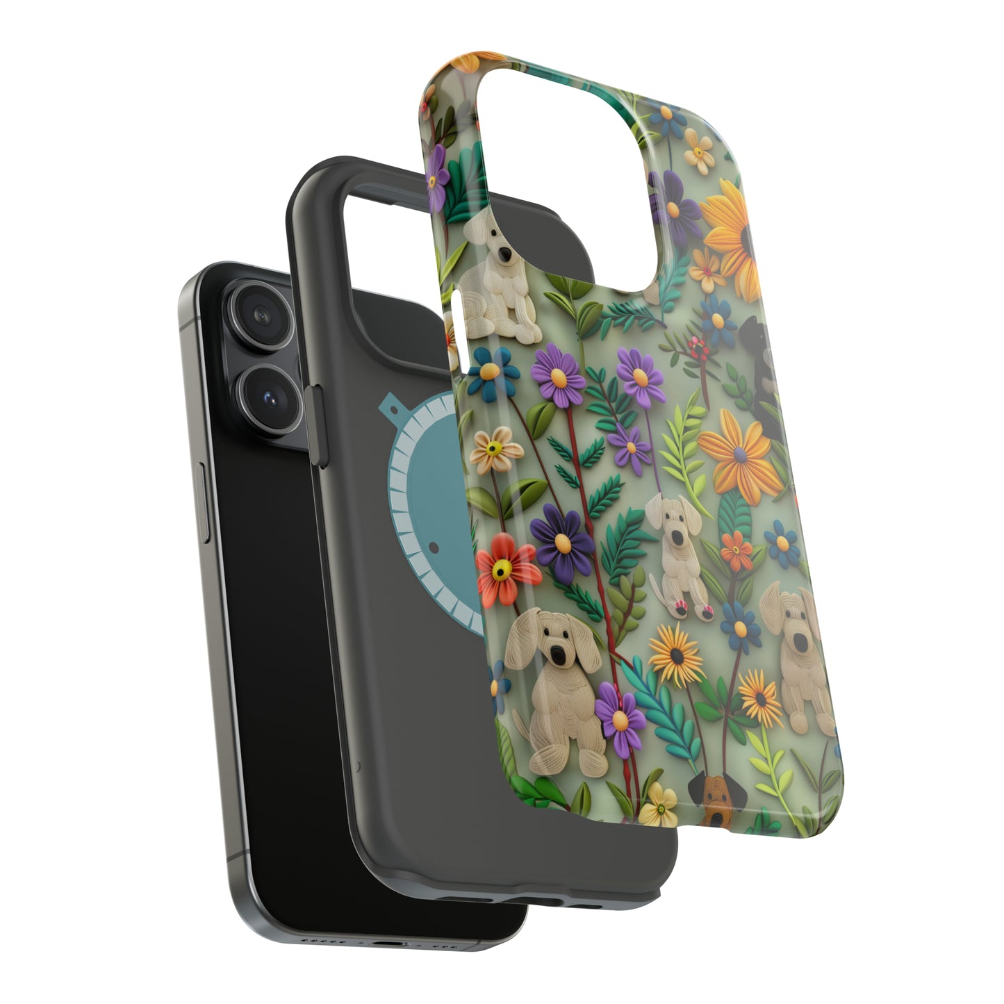 MagSafe Tough Case - Dogs and Flowers Colorful Yarn and Fabric Design Dog iPhone Case - Pets on Merch