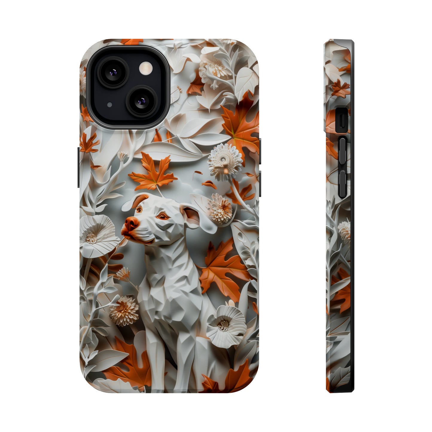 MagSafe Tough Case - Dog and Leaves Paper Sculpture Design Dog iPhone Case - Pets on Merch