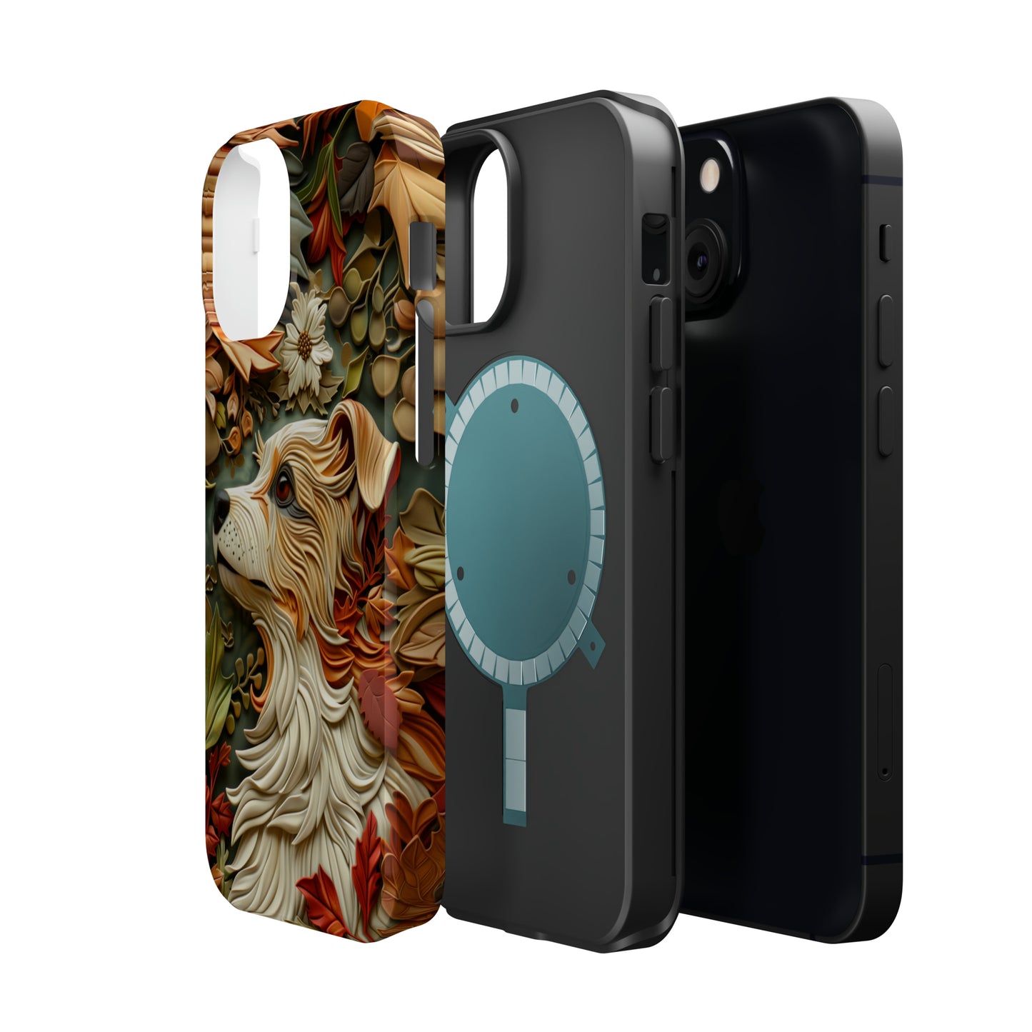 MagSafe Tough Case - Dog and Leaves Wood Carving Design Dog iPhone Case - Pets on Merch