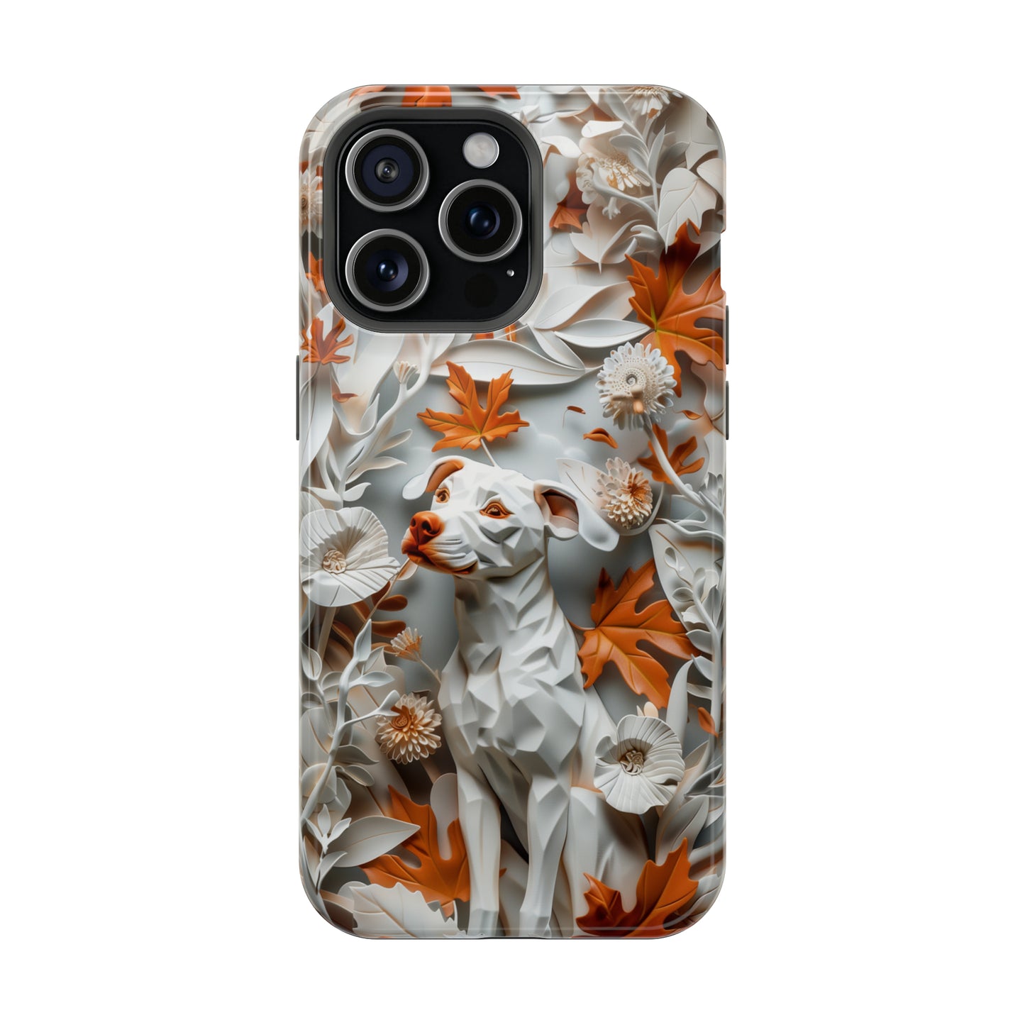 MagSafe Tough Case - Dog and Leaves Paper Sculpture Design Dog iPhone Case - Pets on Merch