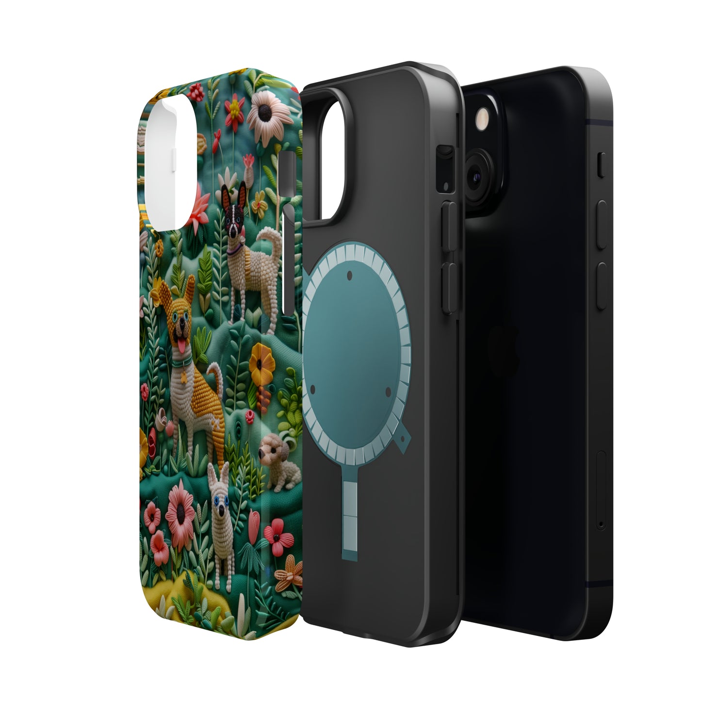 MagSafe Tough Case - Dogs and Flowers 3D Yarn and Thread Design Dog iPhone Case - Pets on Merch