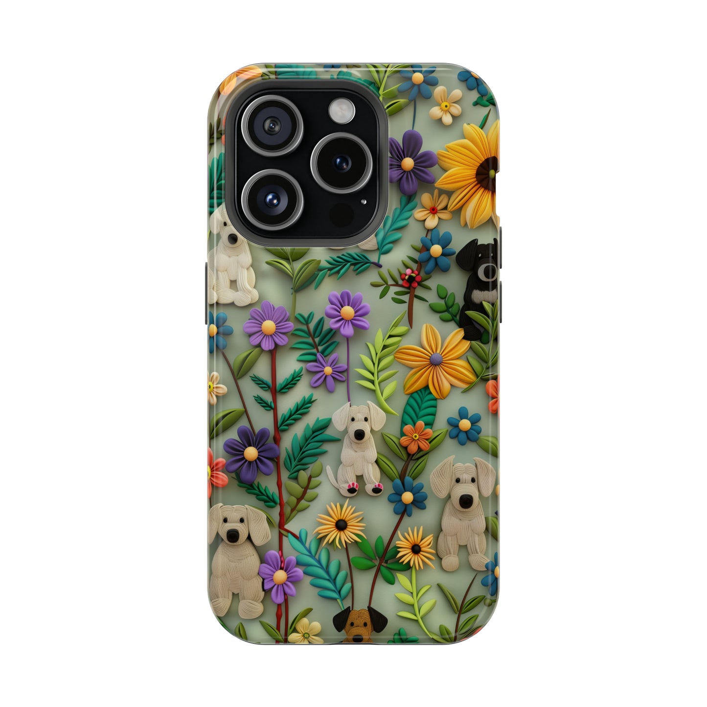 MagSafe Tough Case - Dogs and Flowers Colorful Yarn and Fabric Design Dog iPhone Case - Pets on Merch