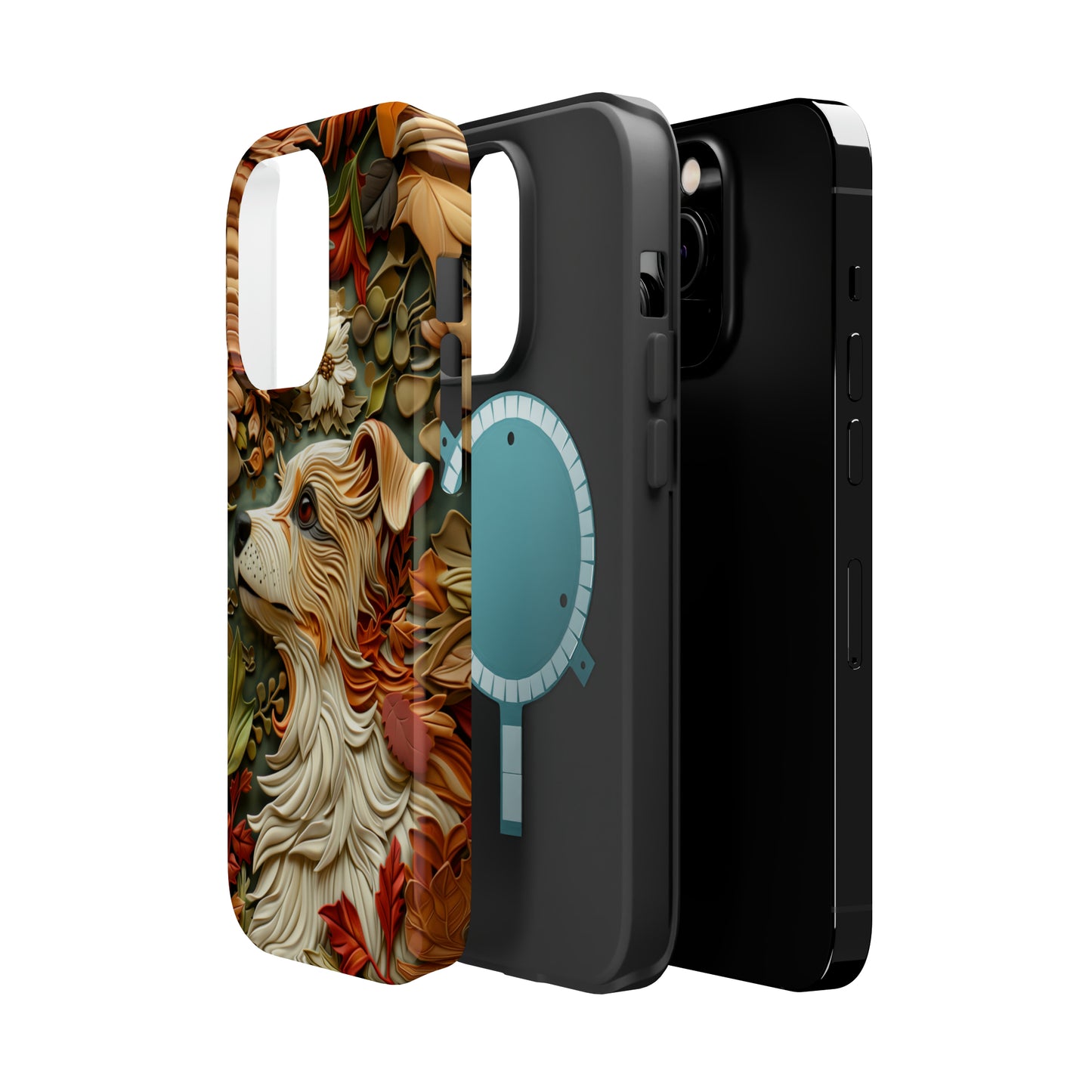 MagSafe Tough Case - Dog and Leaves Wood Carving Design Dog iPhone Case - Pets on Merch