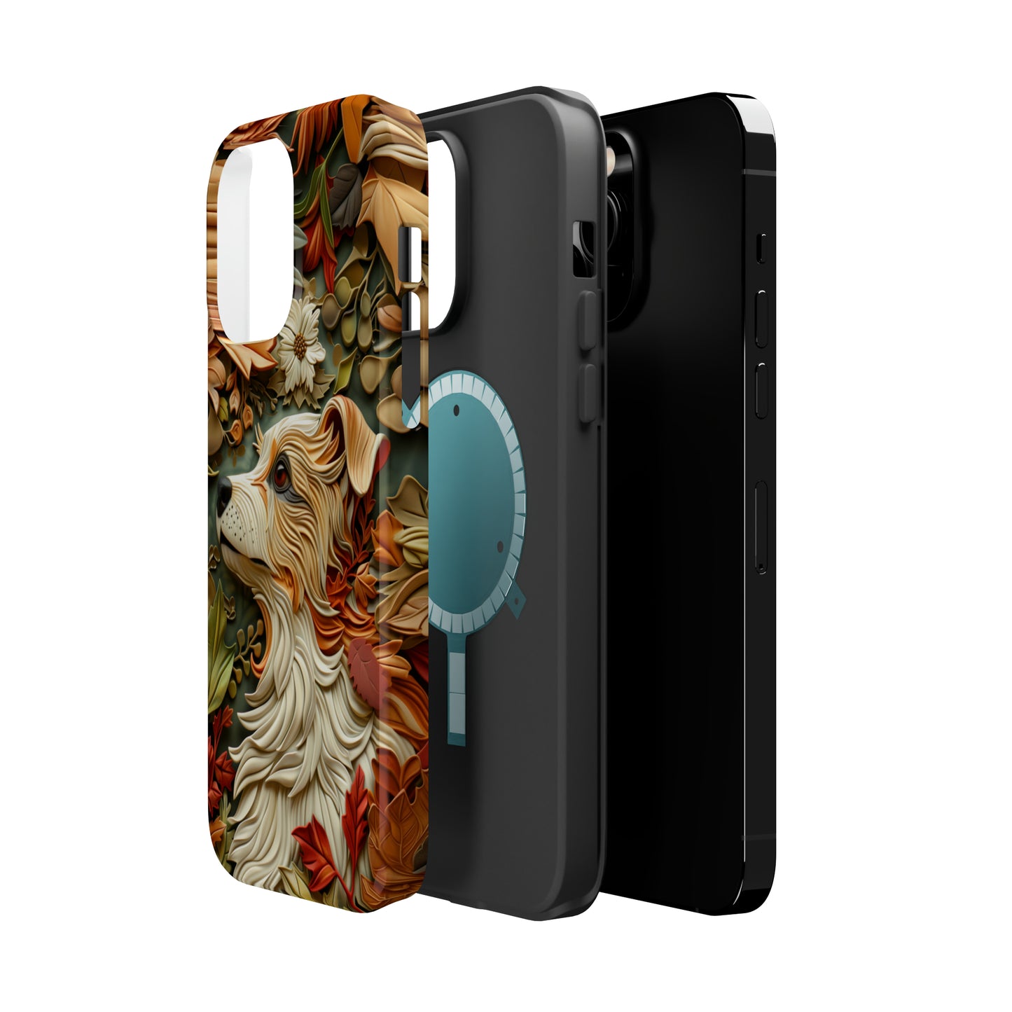 MagSafe Tough Case - Dog and Leaves Wood Carving Design Dog iPhone Case - Pets on Merch