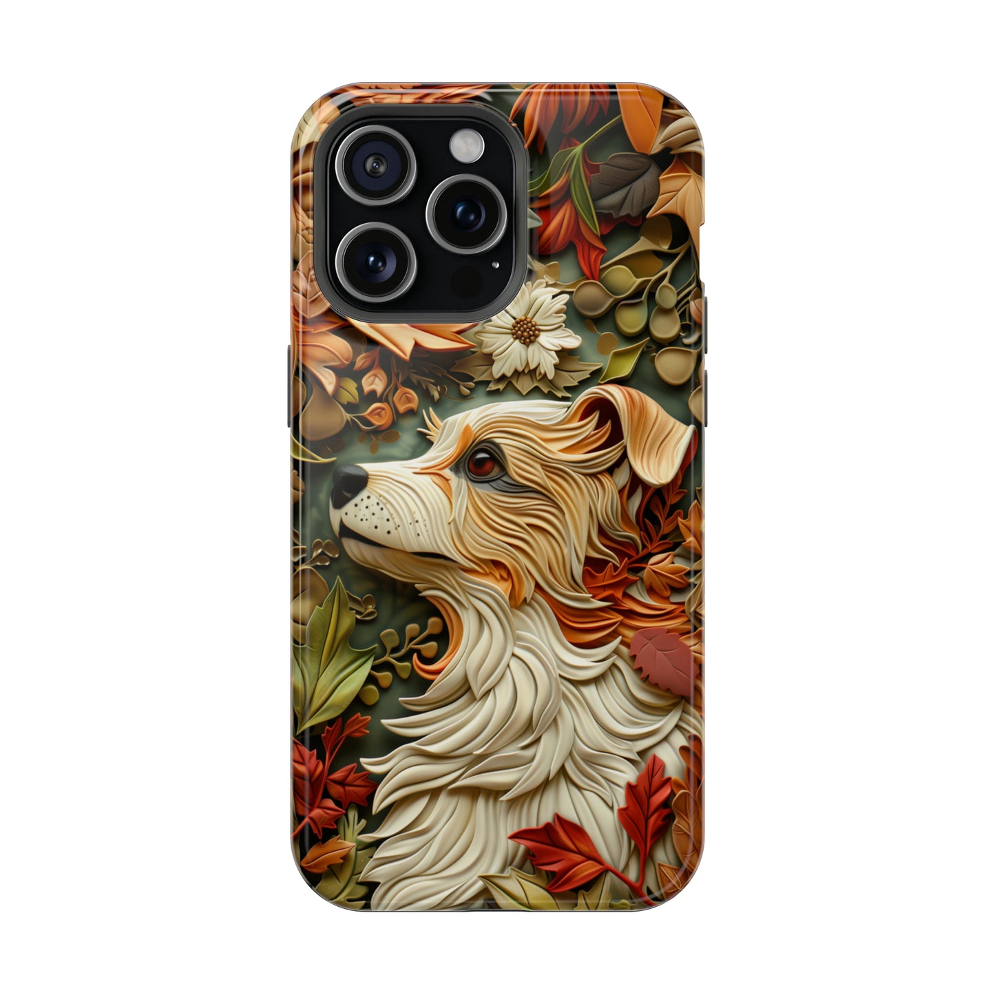 MagSafe Tough Case - Dog and Leaves Wood Carving Design Dog iPhone Case - Pets on Merch