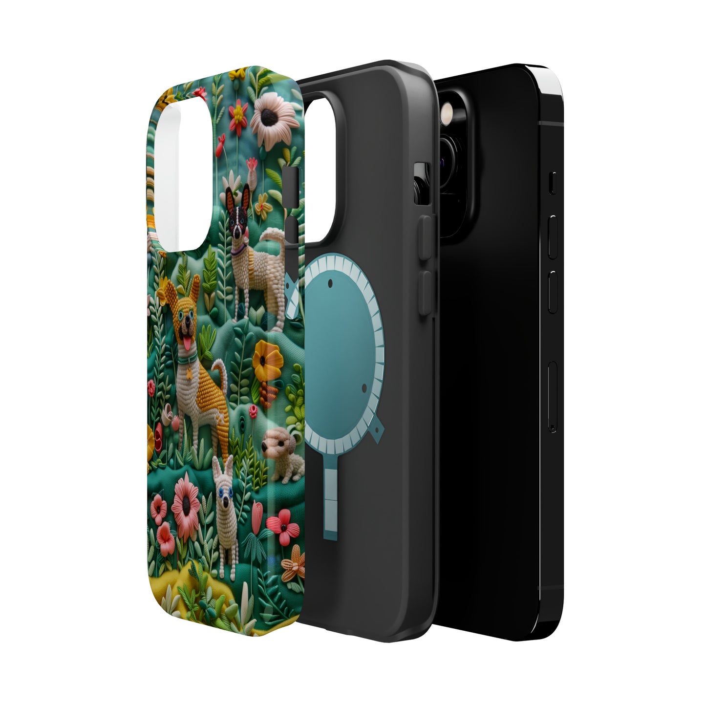 MagSafe Tough Case - Dogs and Flowers 3D Yarn and Thread Design Dog iPhone Case - Pets on Merch
