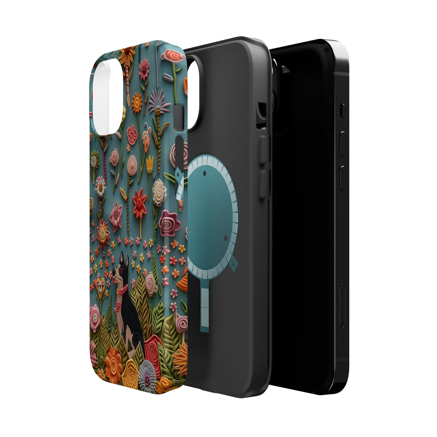 MagSafe Tough Case - Dog and Flowers 3D Embroidered Design Dog iPhone Case - Pets on Merch