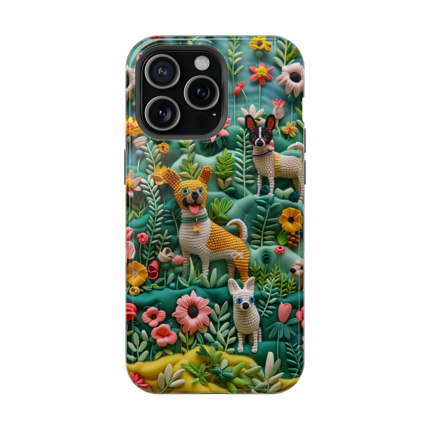 MagSafe Tough Case - Dogs and Flowers 3D Yarn and Thread Design Dog iPhone Case - Pets on Merch