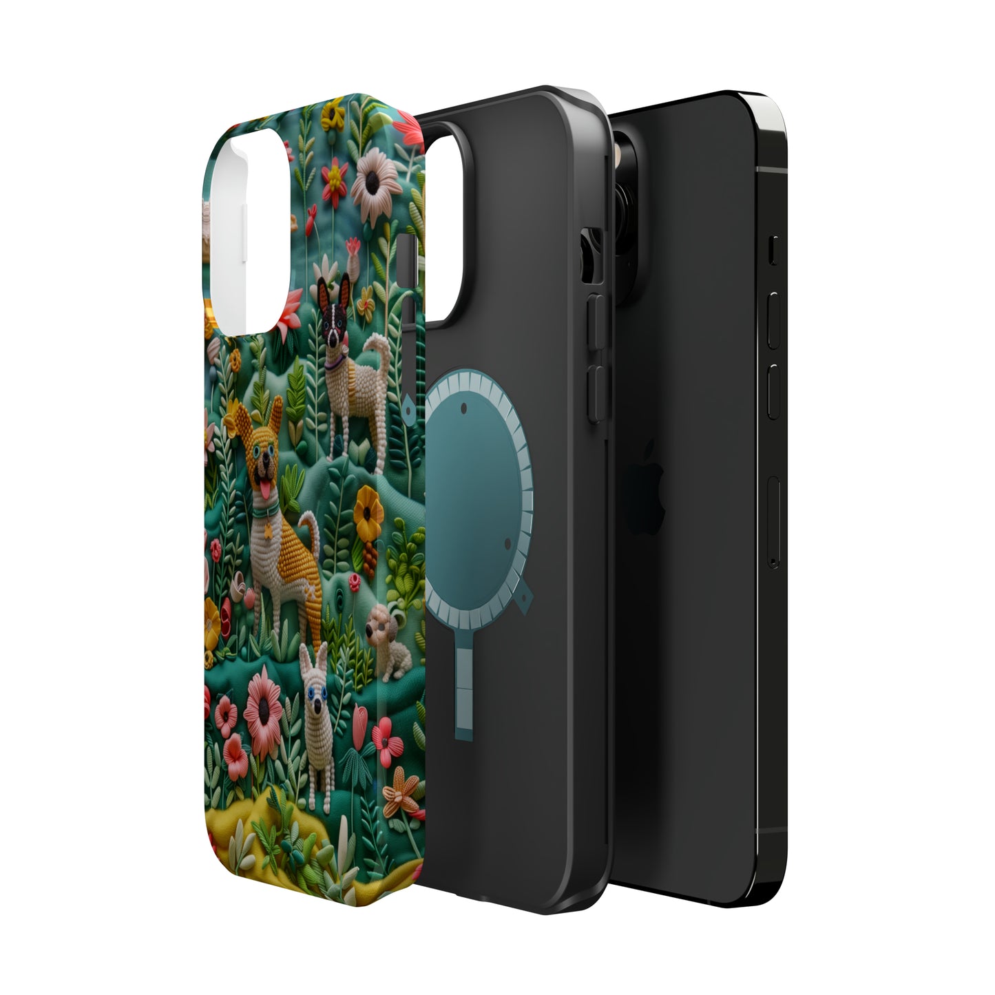 MagSafe Tough Case - Dogs and Flowers 3D Yarn and Thread Design Dog iPhone Case - Pets on Merch