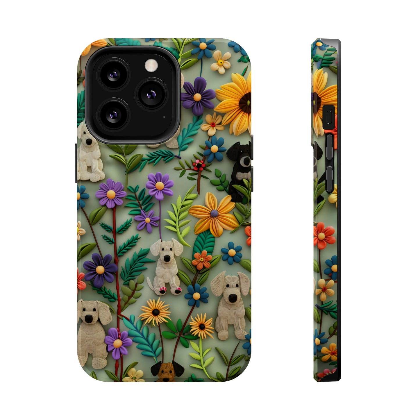 MagSafe Tough Case - Dogs and Flowers Colorful Yarn and Fabric Design Dog iPhone Case - Pets on Merch