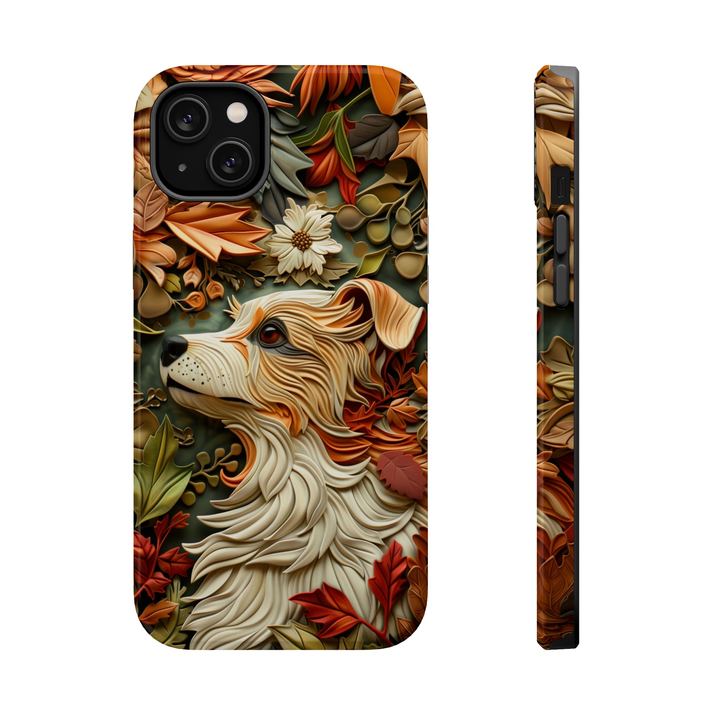 MagSafe Tough Case - Dog and Leaves Wood Carving Design Dog iPhone Case - Pets on Merch