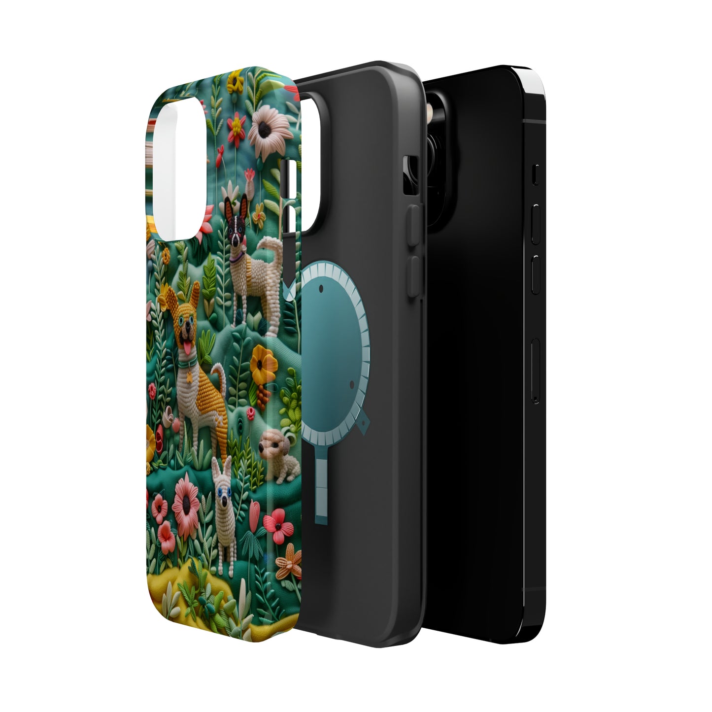 MagSafe Tough Case - Dogs and Flowers 3D Yarn and Thread Design Dog iPhone Case - Pets on Merch