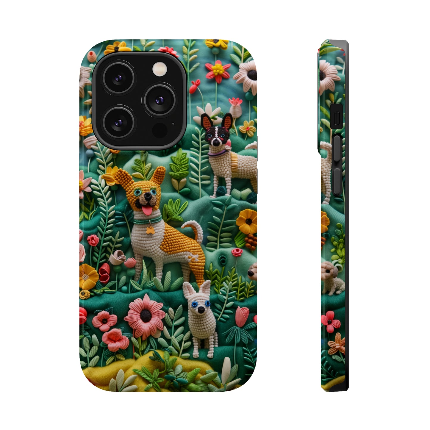MagSafe Tough Case - Dogs and Flowers 3D Yarn and Thread Design Dog iPhone Case - Pets on Merch