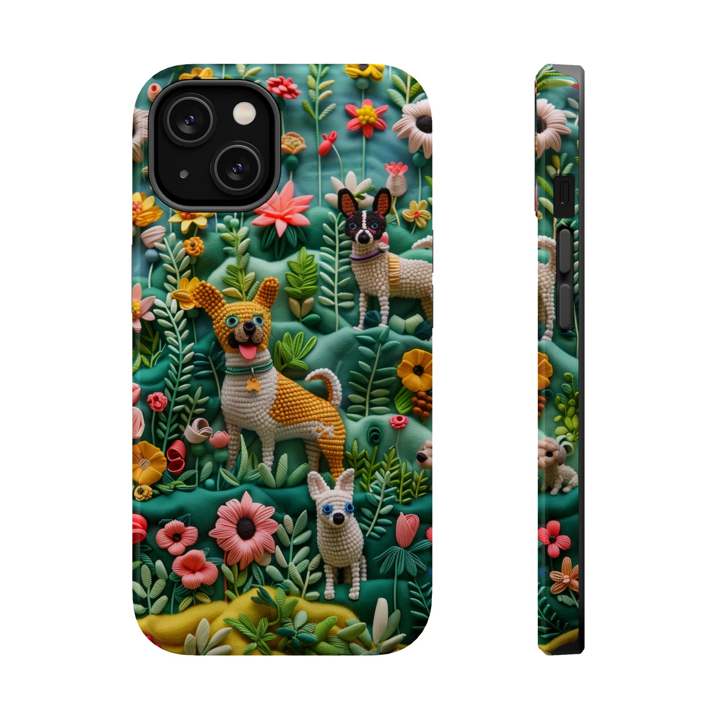 MagSafe Tough Case - Dogs and Flowers 3D Yarn and Thread Design Dog iPhone Case - Pets on Merch