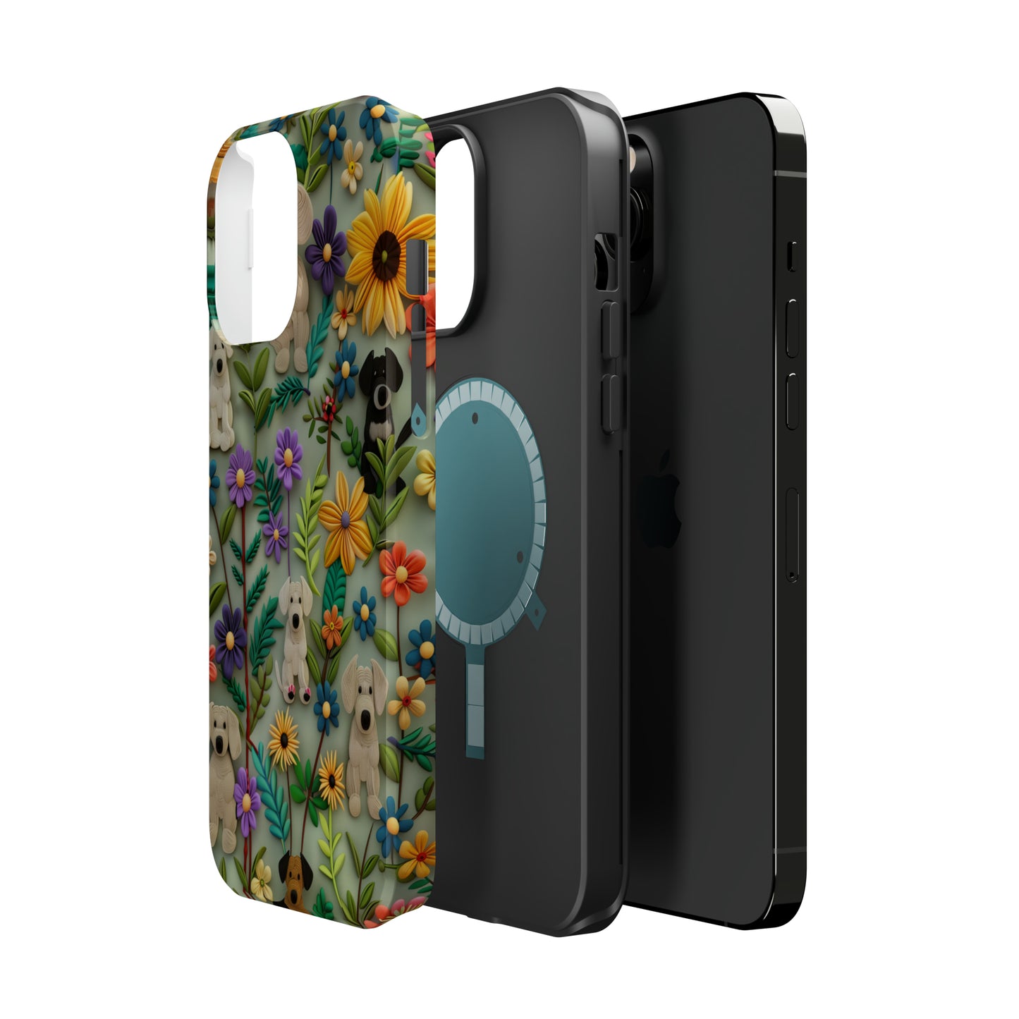 MagSafe Tough Case - Dogs and Flowers Colorful Yarn and Fabric Design Dog iPhone Case - Pets on Merch