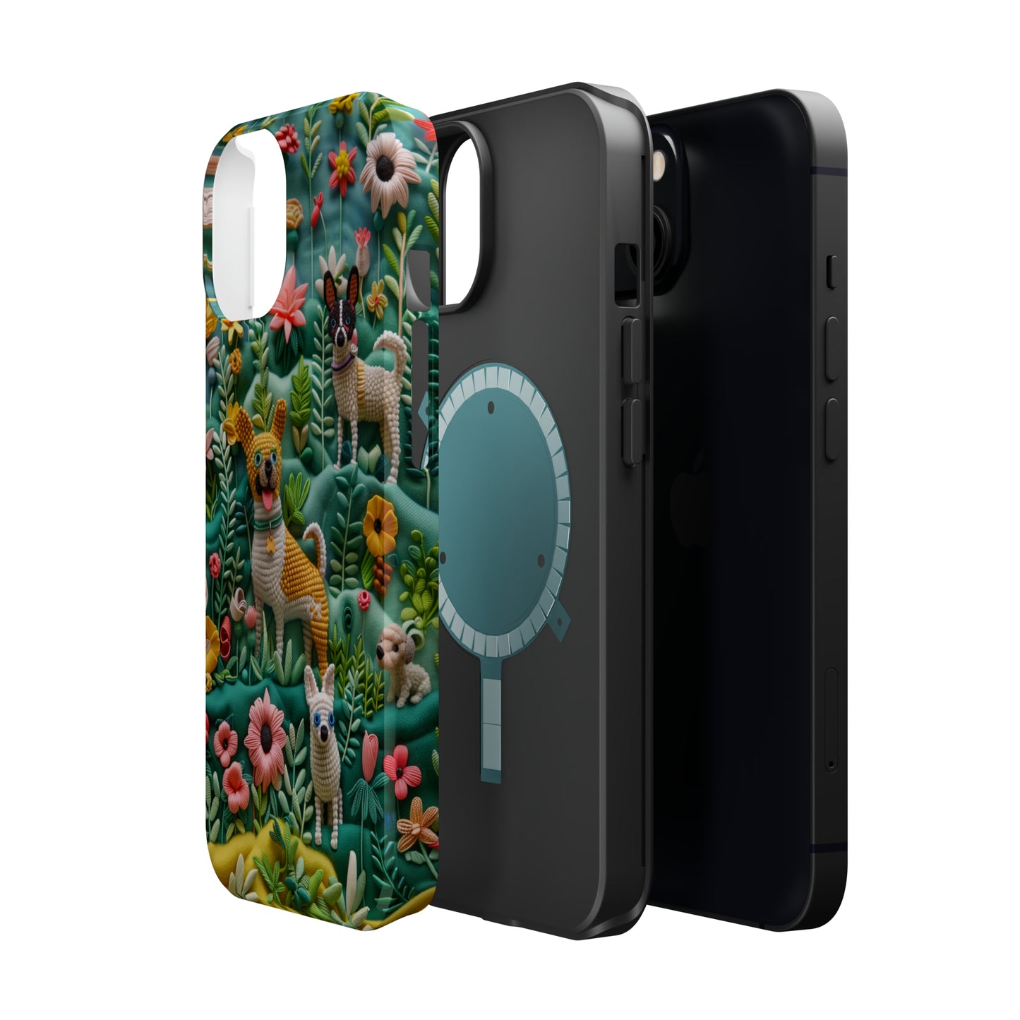 MagSafe Tough Case - Dogs and Flowers 3D Yarn and Thread Design Dog iPhone Case - Pets on Merch