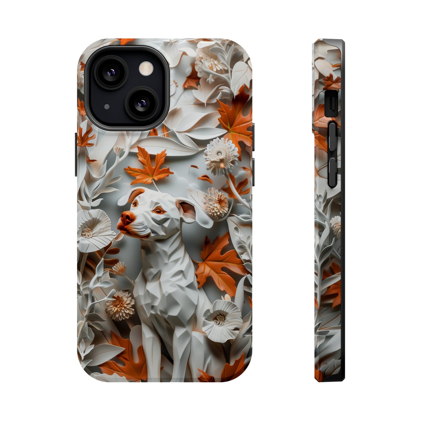 MagSafe Tough Case - Dog and Leaves Paper Sculpture Design Dog iPhone Case - Pets on Merch