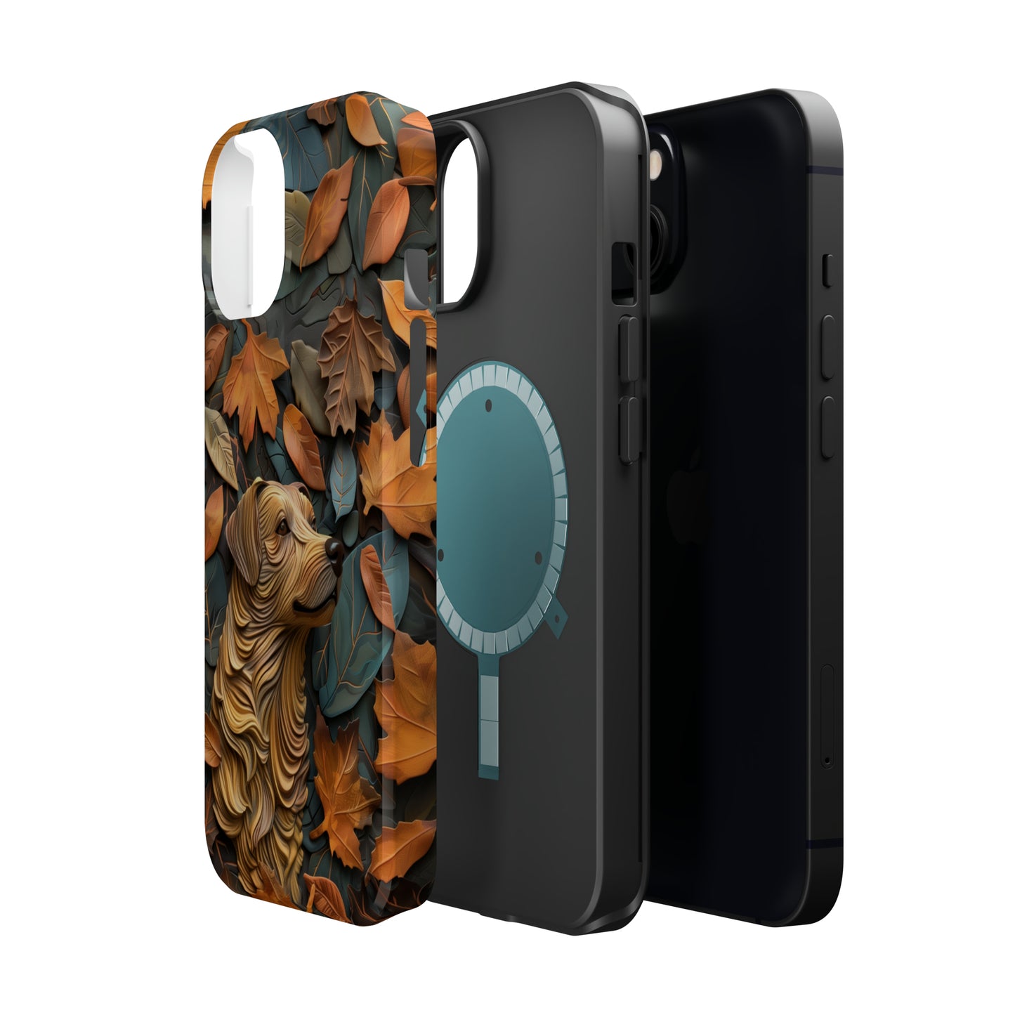 MagSafe Tough Case - Dog and Autumn Leaves Wood Carving Design Dog iPhone Case - Pets on Merch