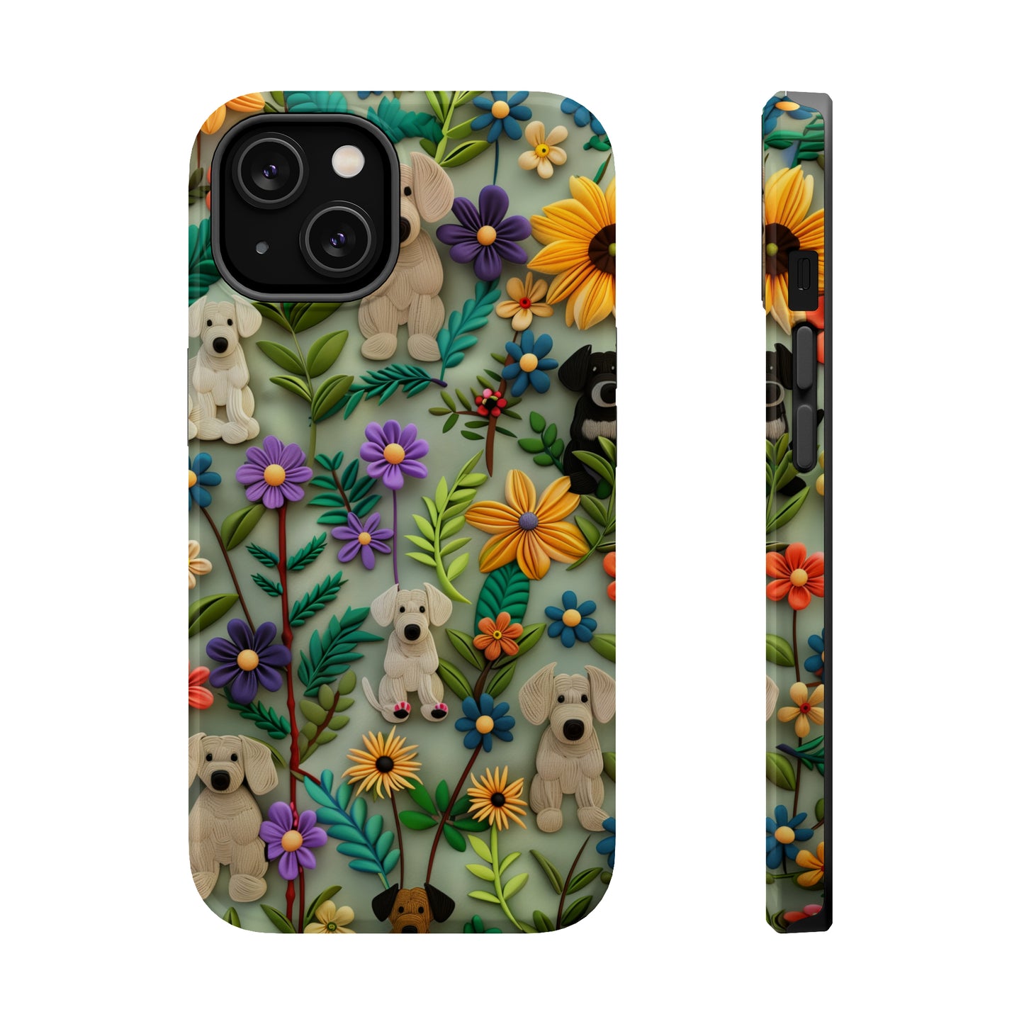 MagSafe Tough Case - Dogs and Flowers Colorful Yarn and Fabric Design Dog iPhone Case - Pets on Merch