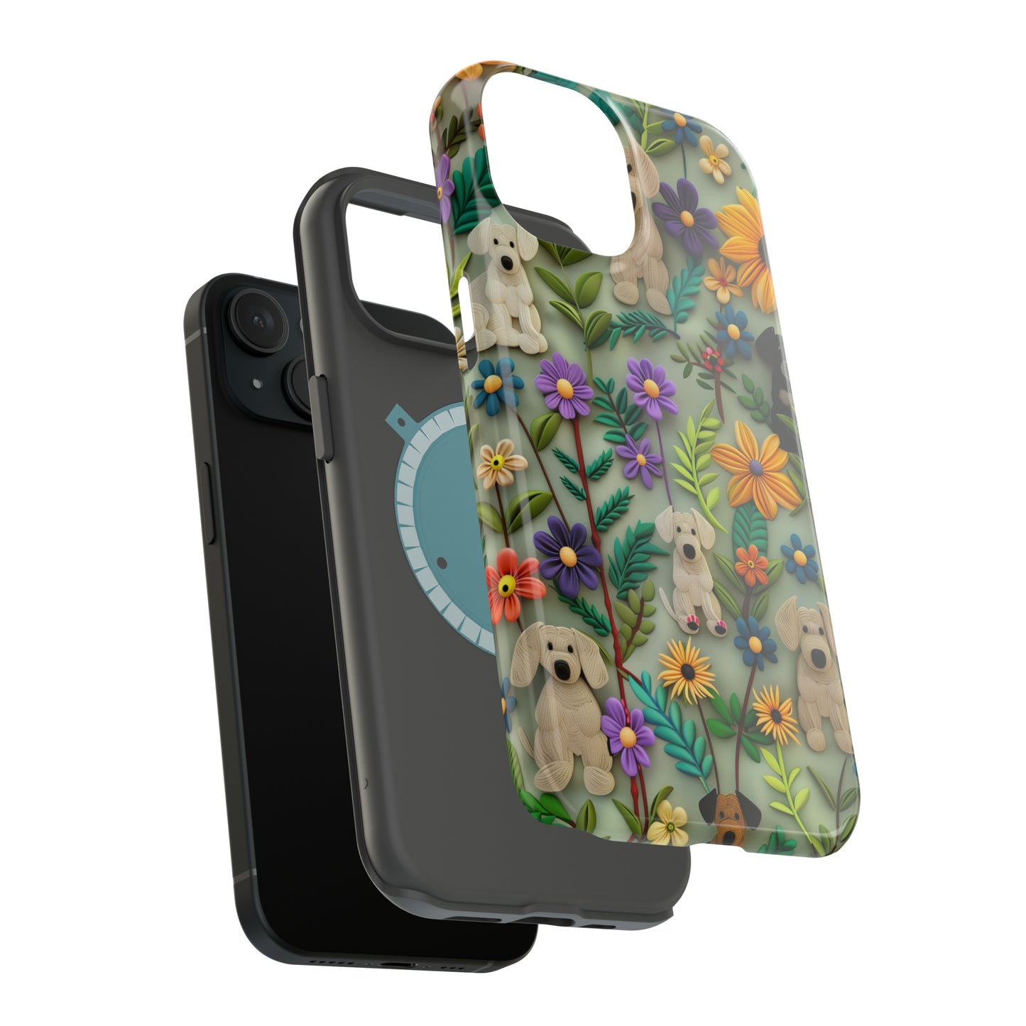 MagSafe Tough Case - Dogs and Flowers Colorful Yarn and Fabric Design Dog iPhone Case - Pets on Merch