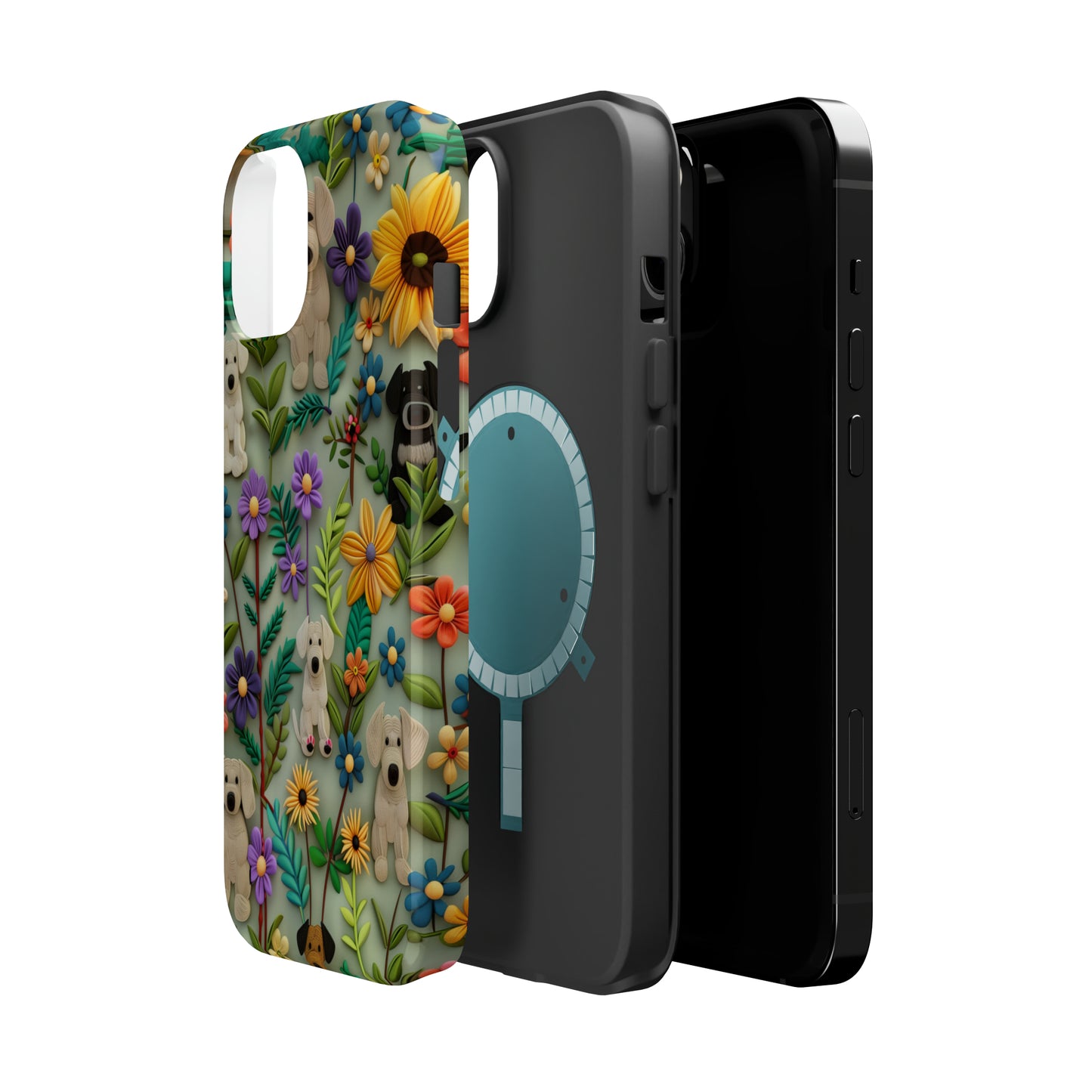 MagSafe Tough Case - Dogs and Flowers Colorful Yarn and Fabric Design Dog iPhone Case - Pets on Merch