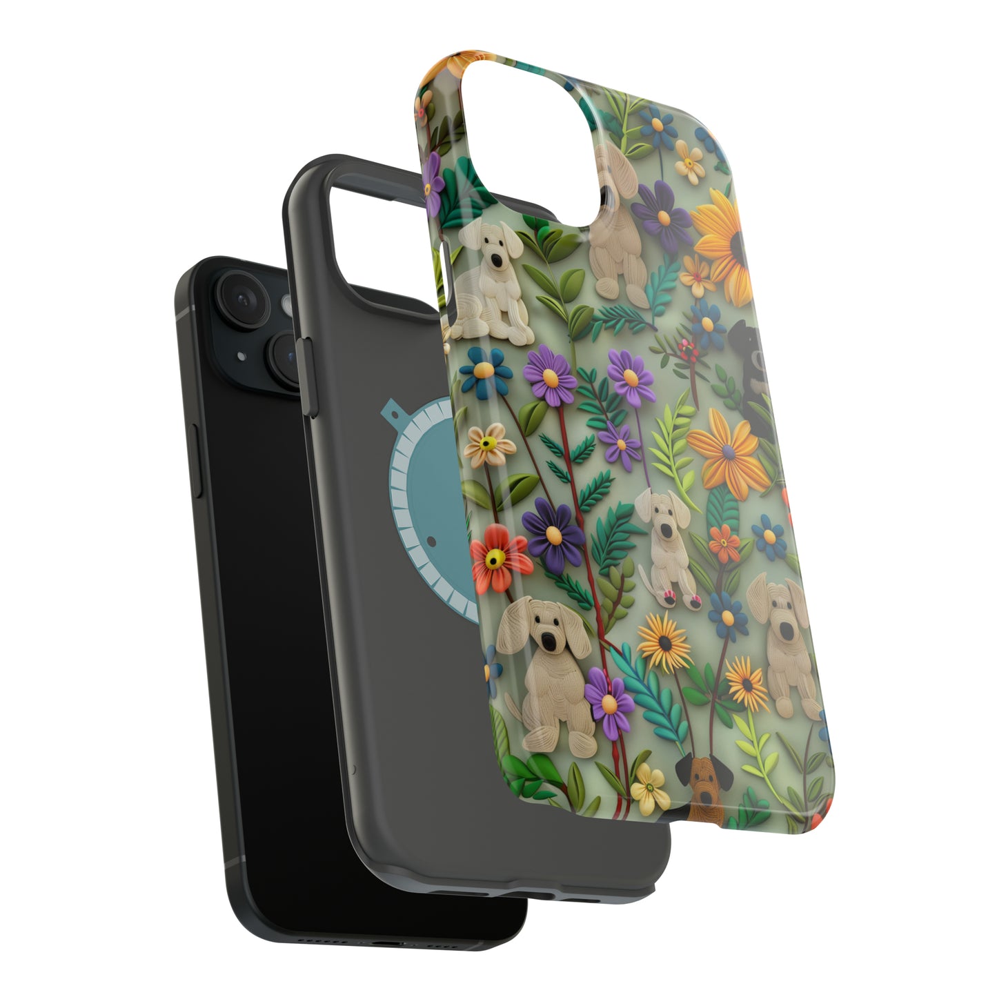 MagSafe Tough Case - Dogs and Flowers Colorful Yarn and Fabric Design Dog iPhone Case - Pets on Merch