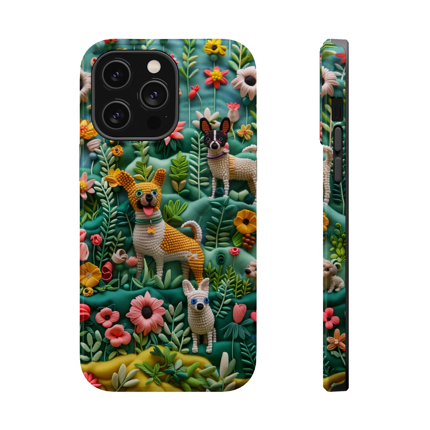 MagSafe Tough Case - Dogs and Flowers 3D Yarn and Thread Design Dog iPhone Case - Pets on Merch