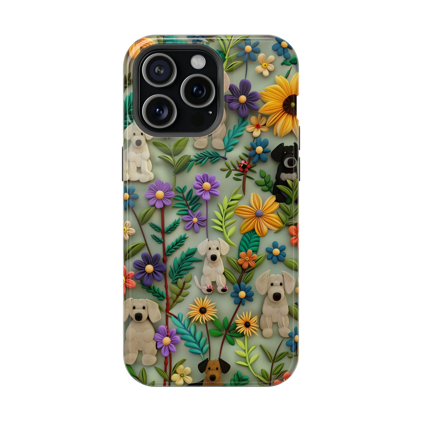 MagSafe Tough Case - Dogs and Flowers Colorful Yarn and Fabric Design Dog iPhone Case - Pets on Merch