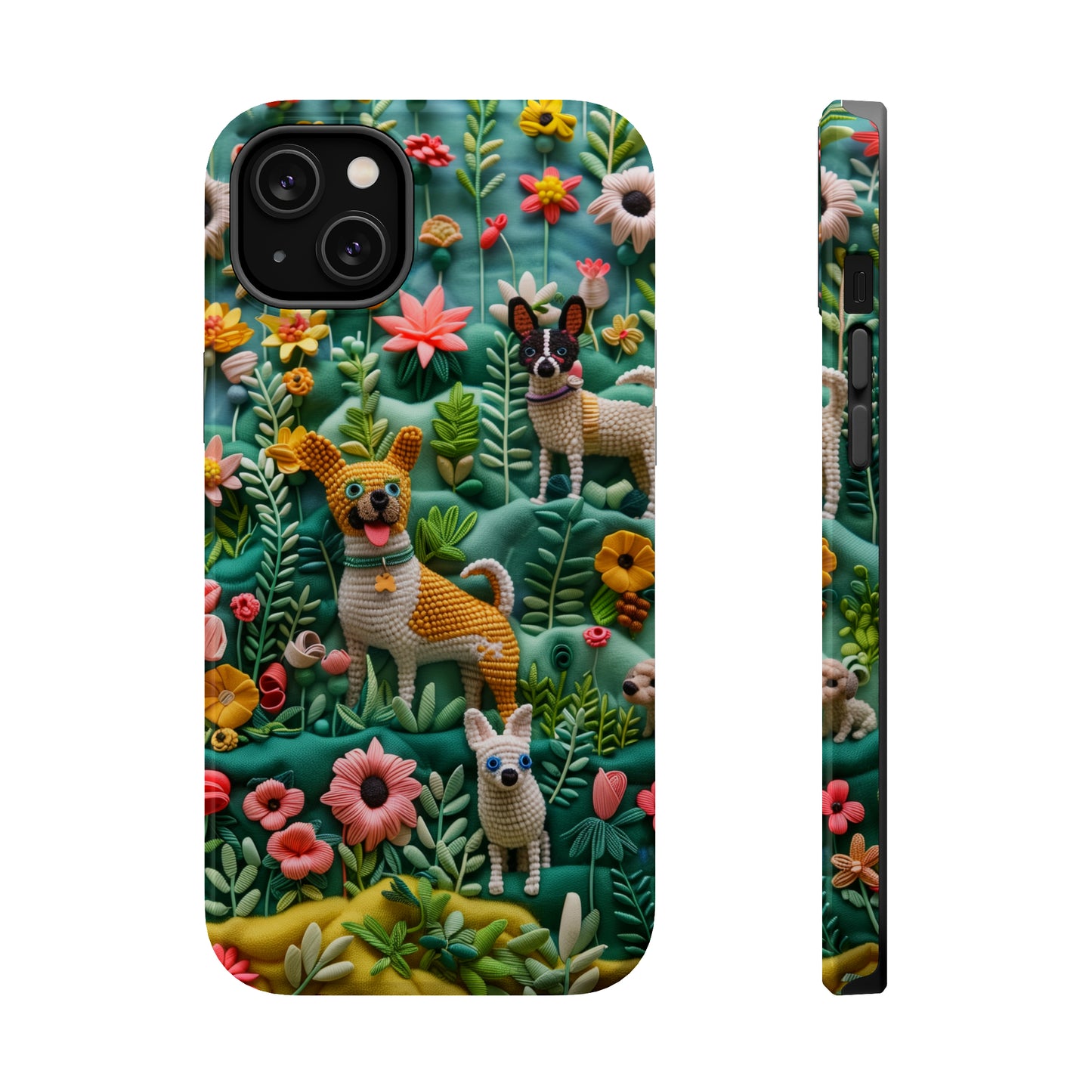 MagSafe Tough Case - Dogs and Flowers 3D Yarn and Thread Design Dog iPhone Case - Pets on Merch