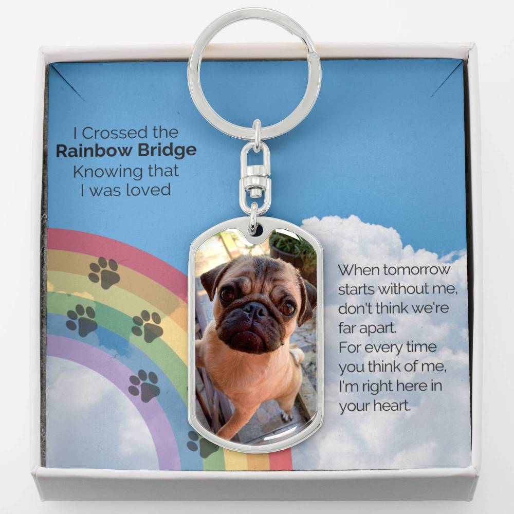 Rainbow Bridge Personalized Pet Memorial Photo Dog Tag Keychain