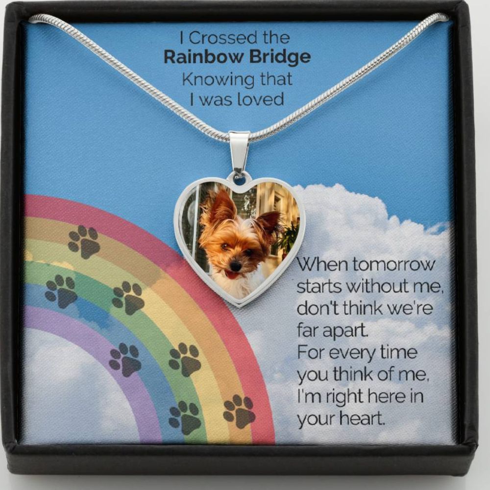 Rainbow Bridge Personalized Pet Memorial Photo Necklace- Heart