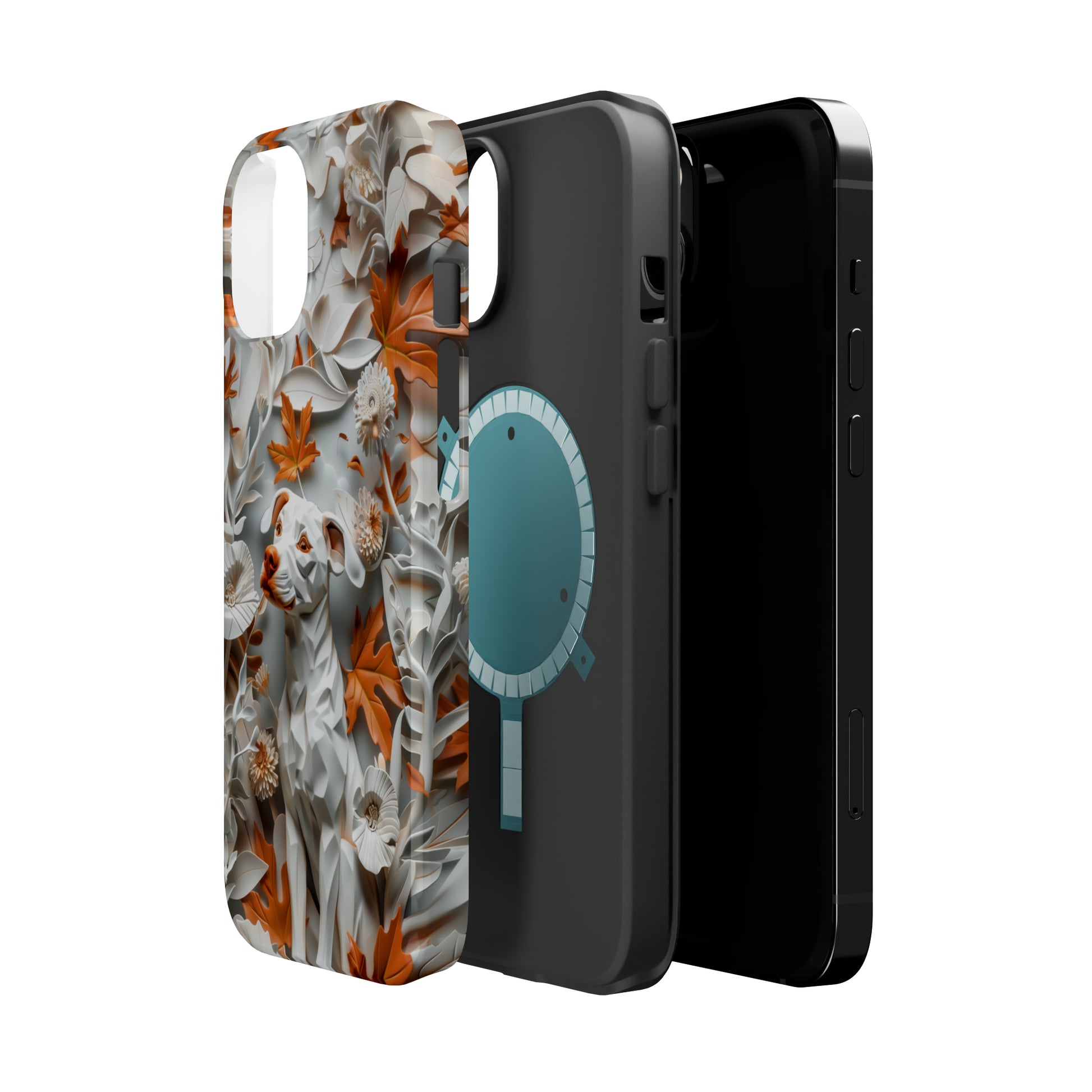 MagSafe Tough Case - Dog and Leaves Paper Sculpture Design Dog iPhone Case - Pets on Merch