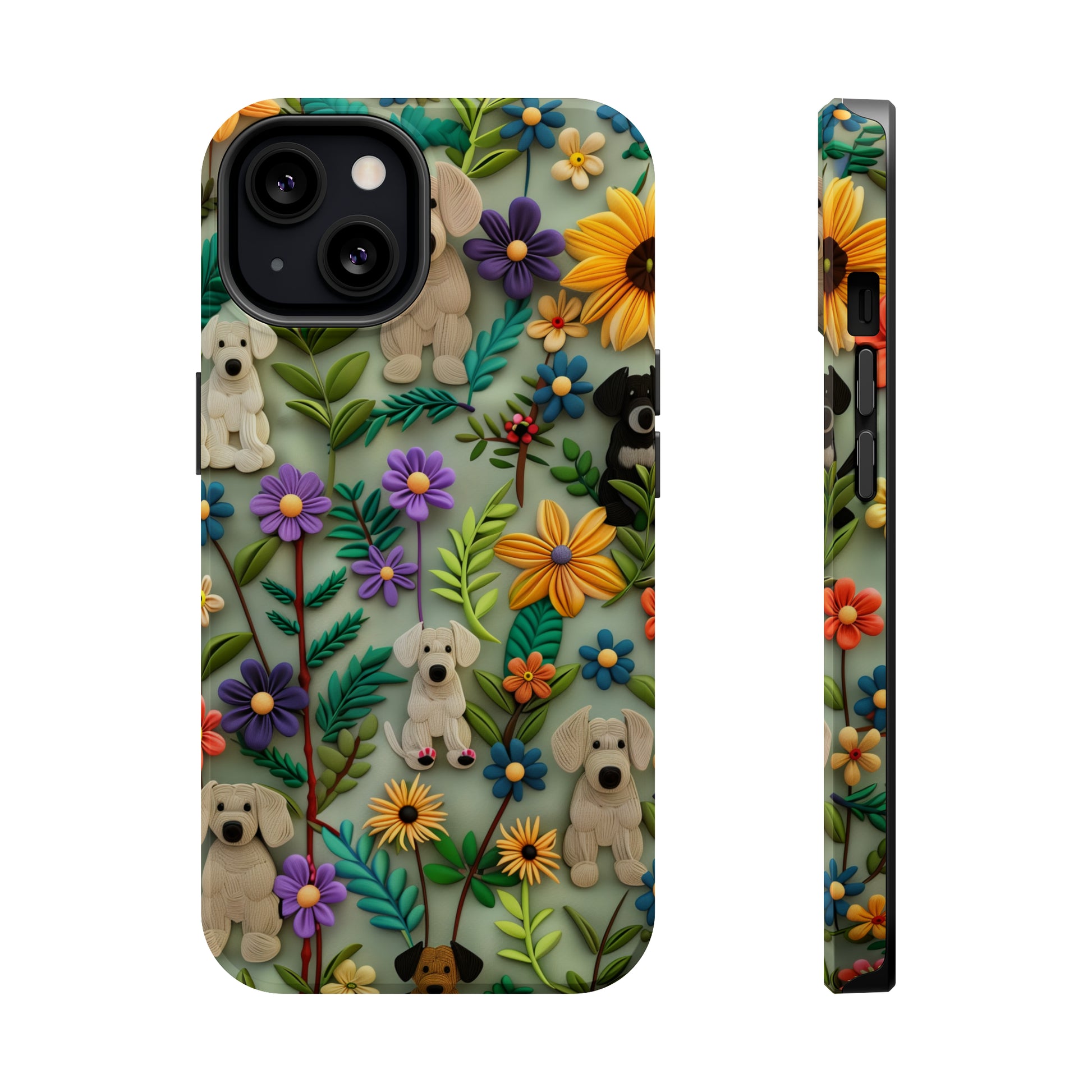 MagSafe Tough Case - Dogs and Flowers Colorful Yarn and Fabric Design Dog iPhone Case - Pets on Merch