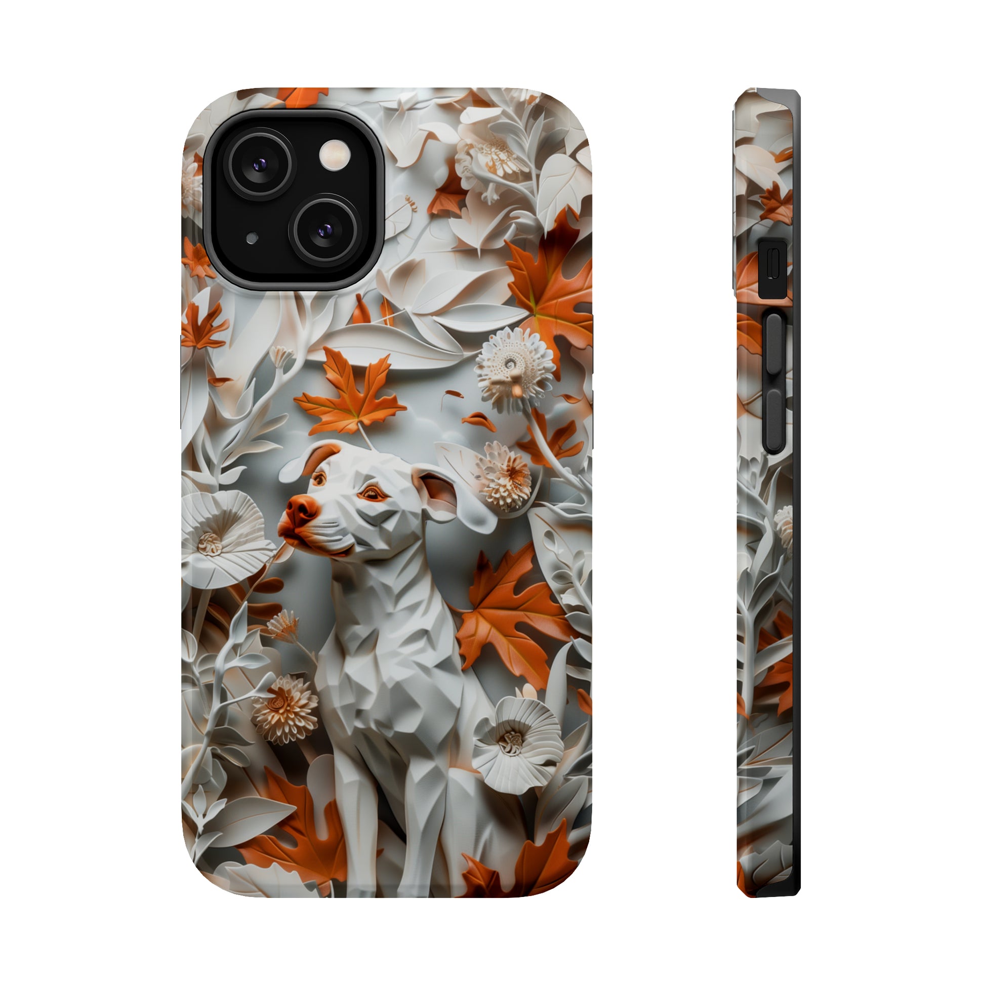 MagSafe Tough Case - Dog and Leaves Paper Sculpture Design Dog iPhone Case - Pets on Merch