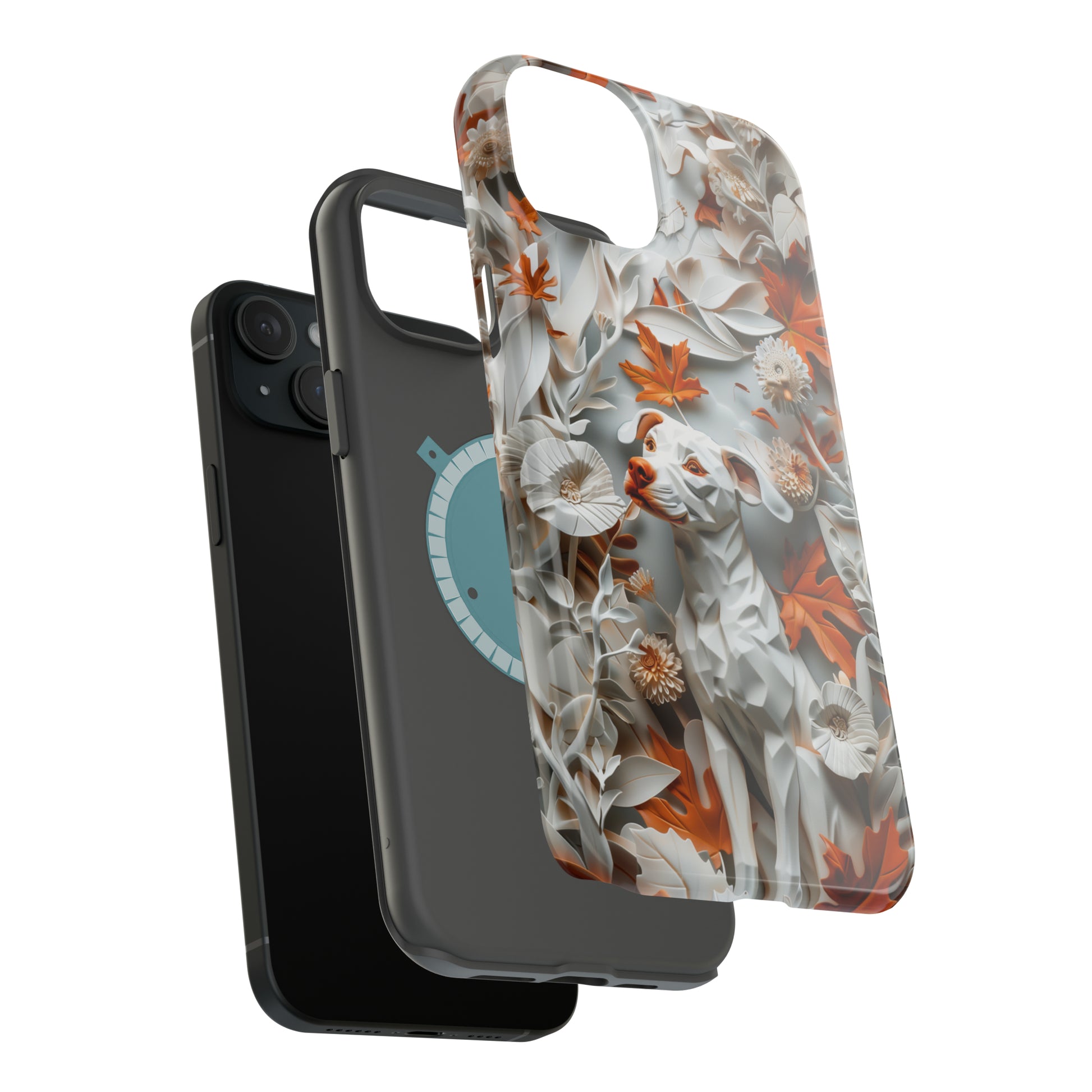 MagSafe Tough Case - Dog and Leaves Paper Sculpture Design Dog iPhone Case - Pets on Merch