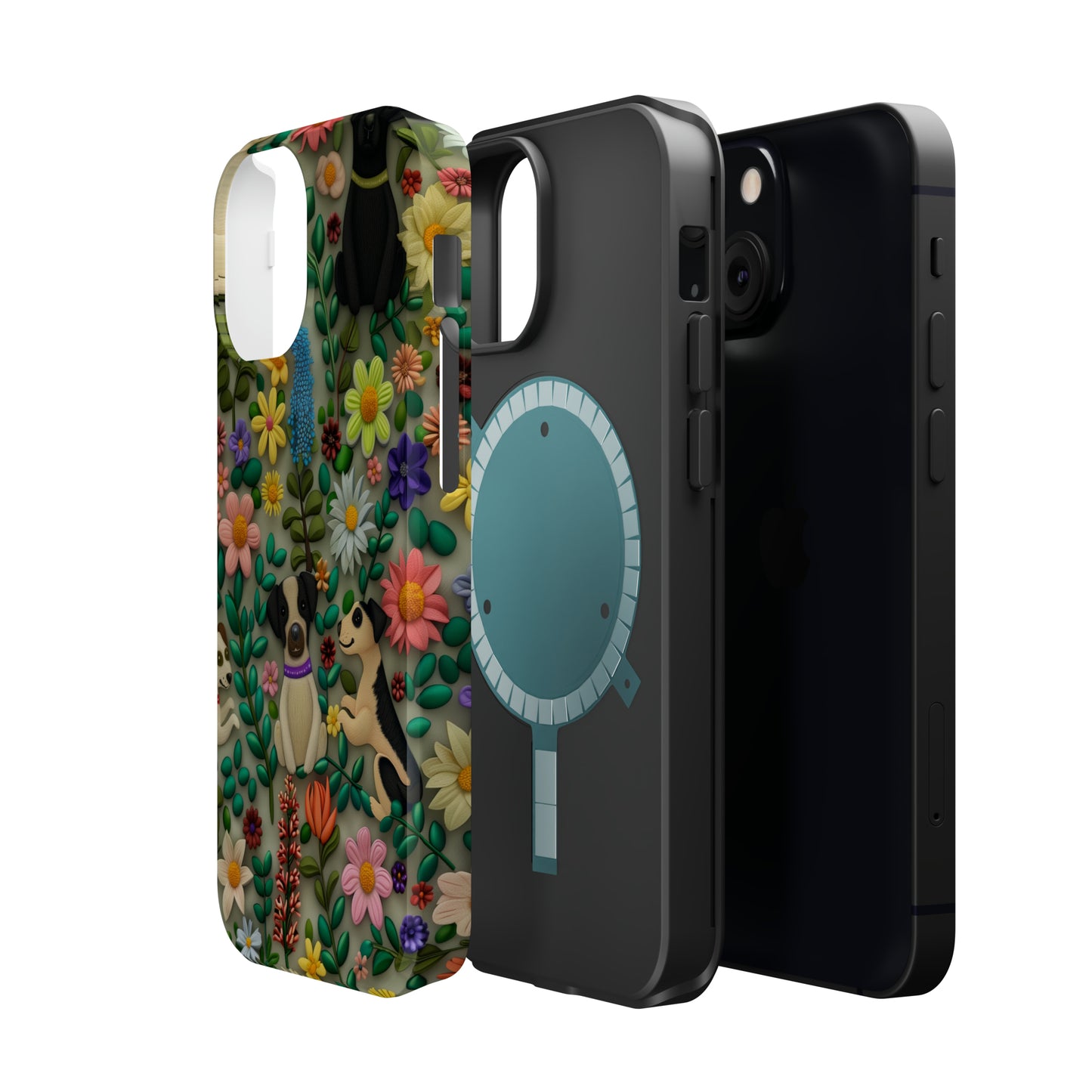 MagSafe Tough Case - Dogs and Flowers Whimsical Colorful Design Dog iPhone Case - Pets on Merch