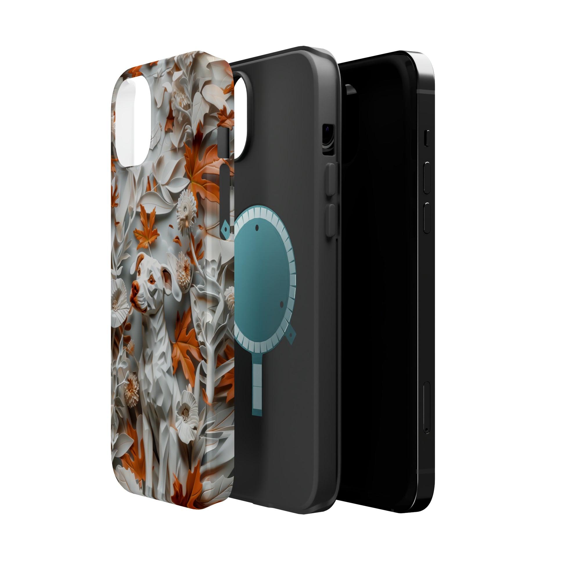 MagSafe Tough Case - Dog and Leaves Paper Sculpture Design Dog iPhone Case - Pets on Merch