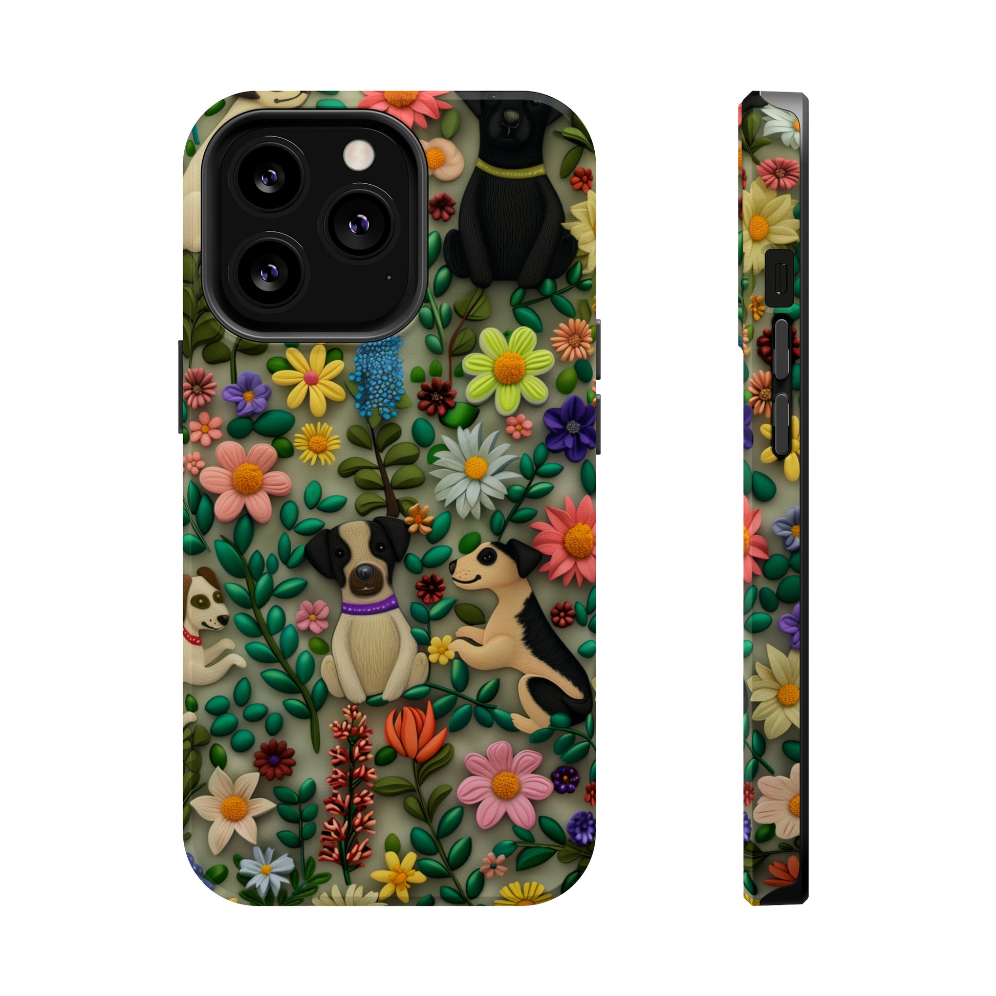 MagSafe Tough Case - Dogs and Flowers Whimsical Colorful Design Dog iPhone Case - Pets on Merch